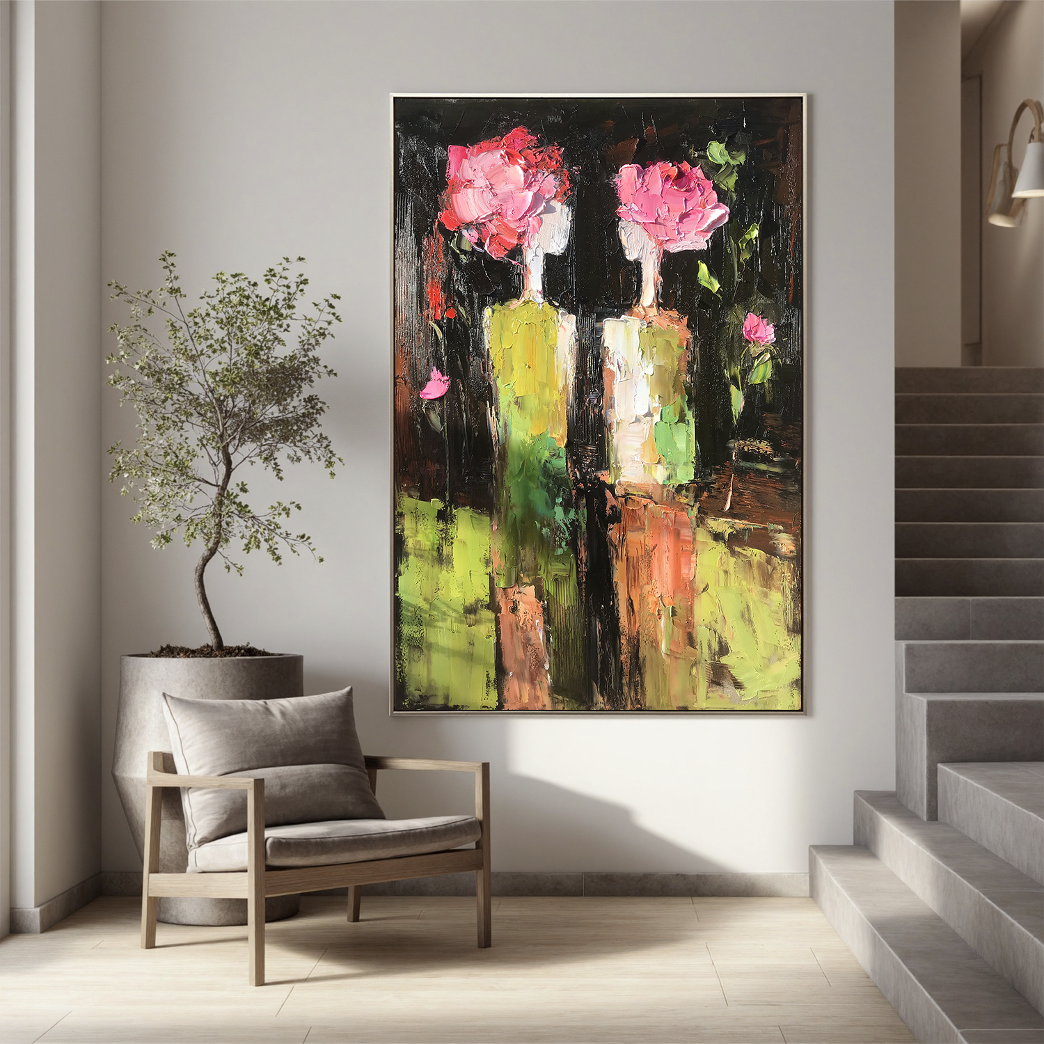 Blooming Muse – Modern Impasto Floral Figurative Painting | Abstract Living Room Art
