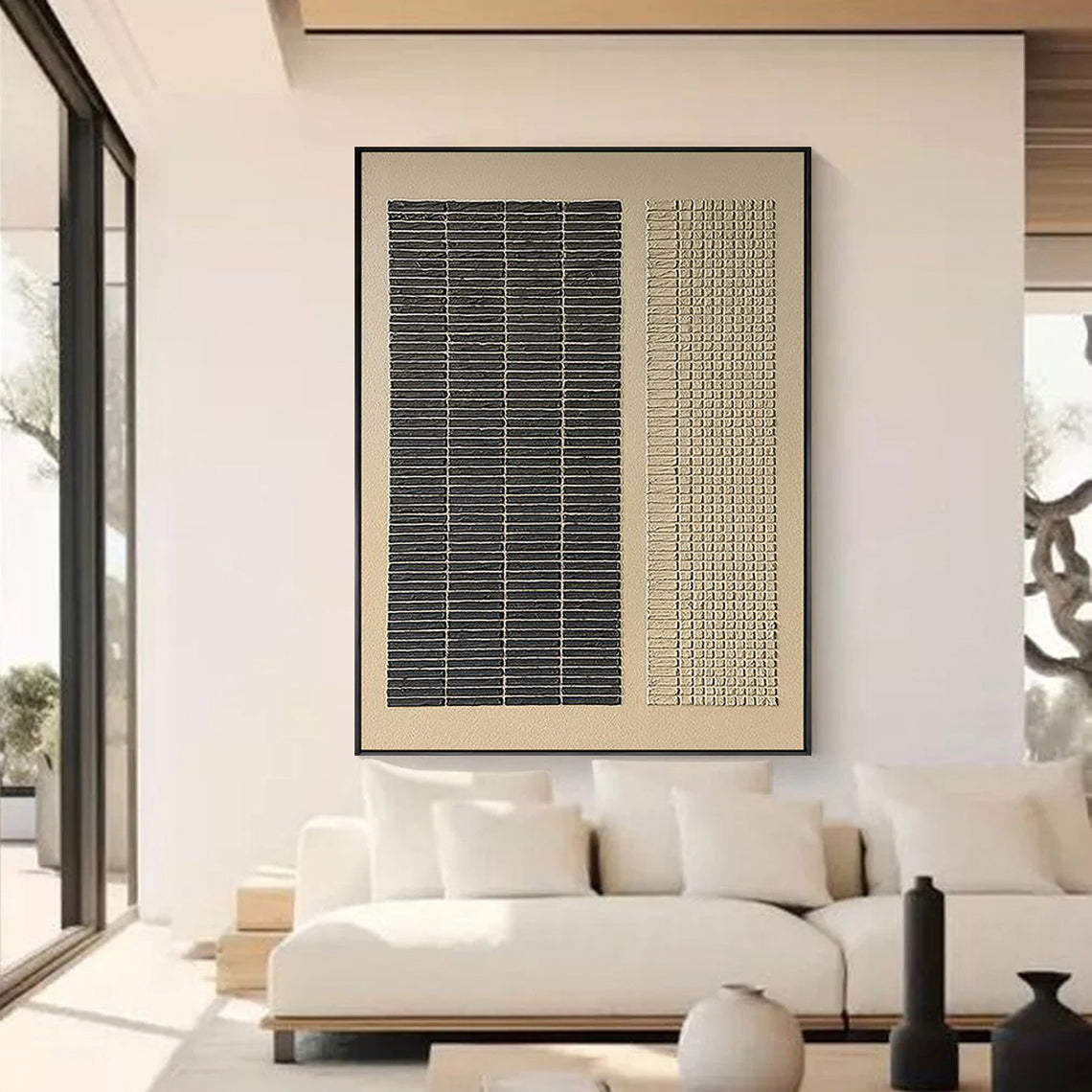 Woven Silence – Modern Abstract Geometric Line Texture Hand-Painted Wabi-Sabi Painting | Japandi Wabi-Sabi Living Room & Bedroom Art