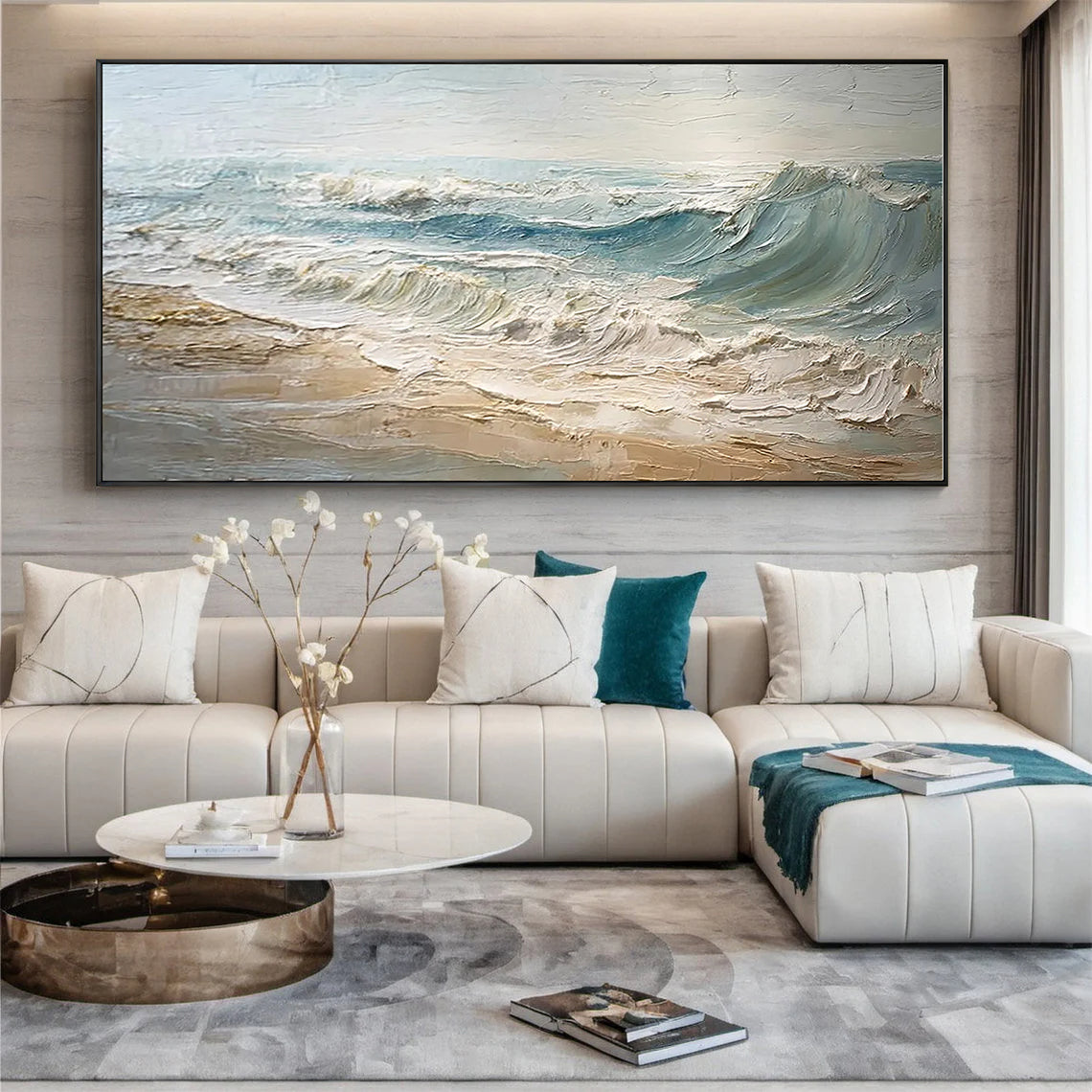 Ocean Mist – Modern Coastal Plaster Relief Texture Painting | Coastal Modern Living Room & Bedroom Art