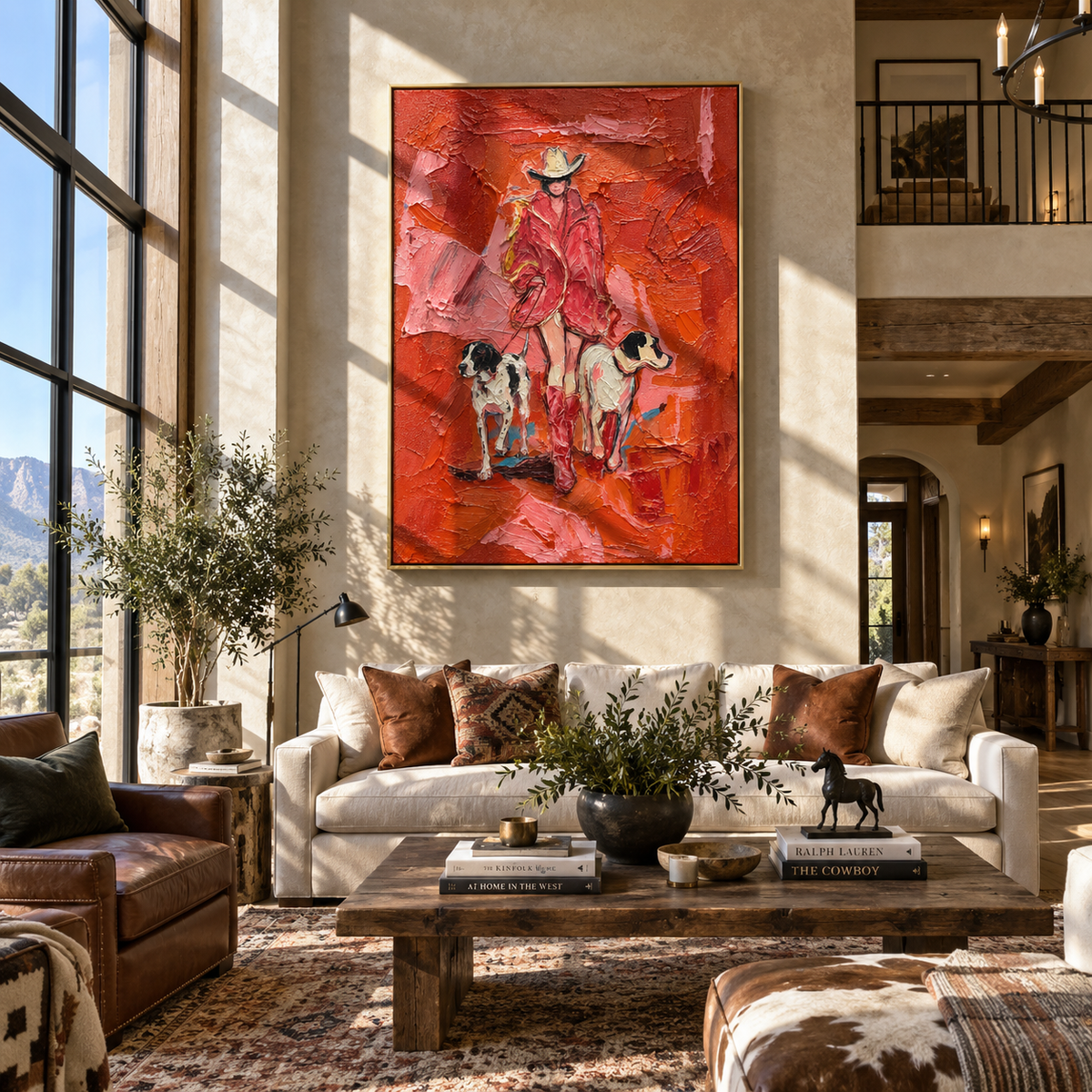 Best Companion – Cowgirl with White Dog Painting | Vintage Americana Vertical Art
