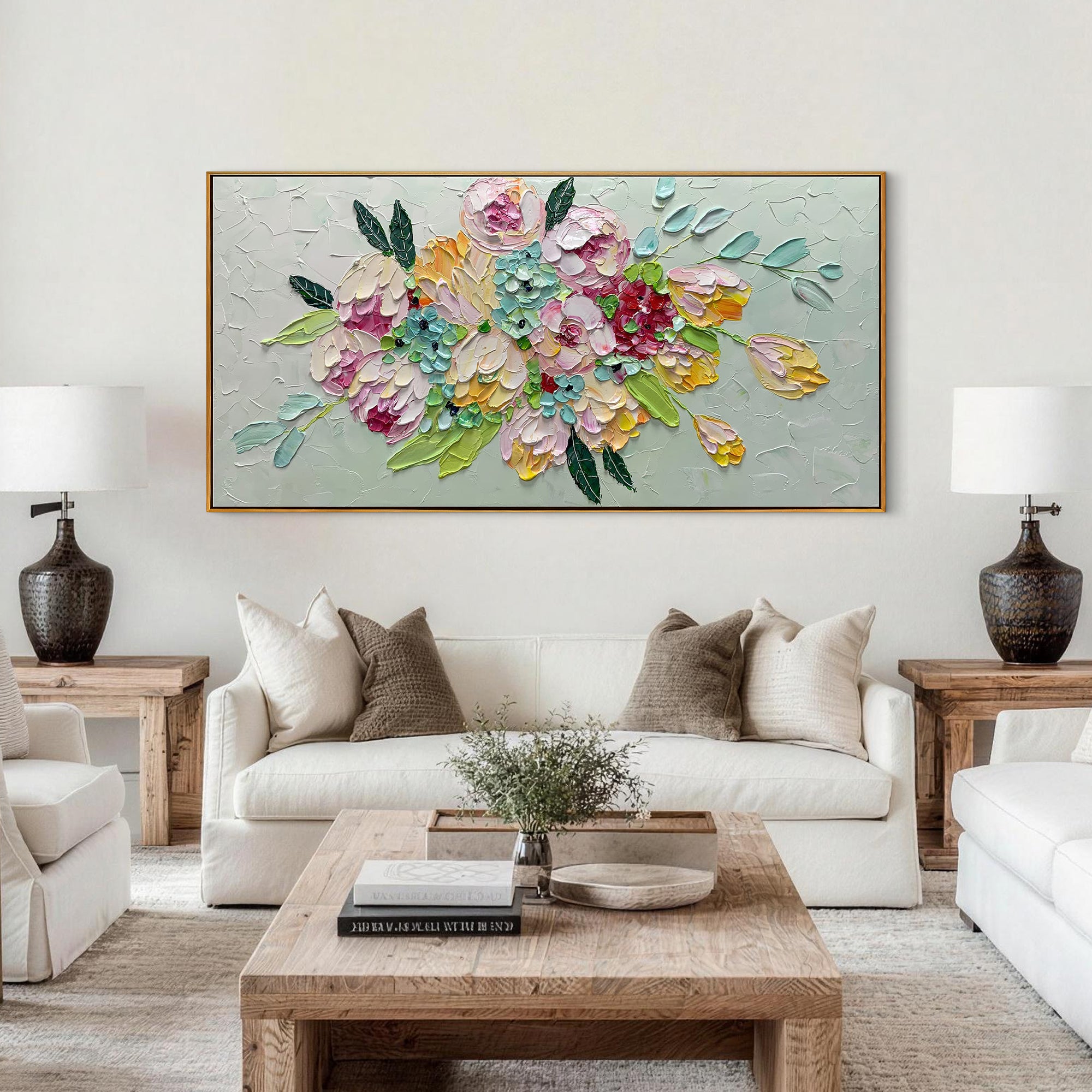 Vibrant Bloom – Colorful 3D Textured Flower Floral Painting | Vibrant Botanical Living Room & Dining Room Art