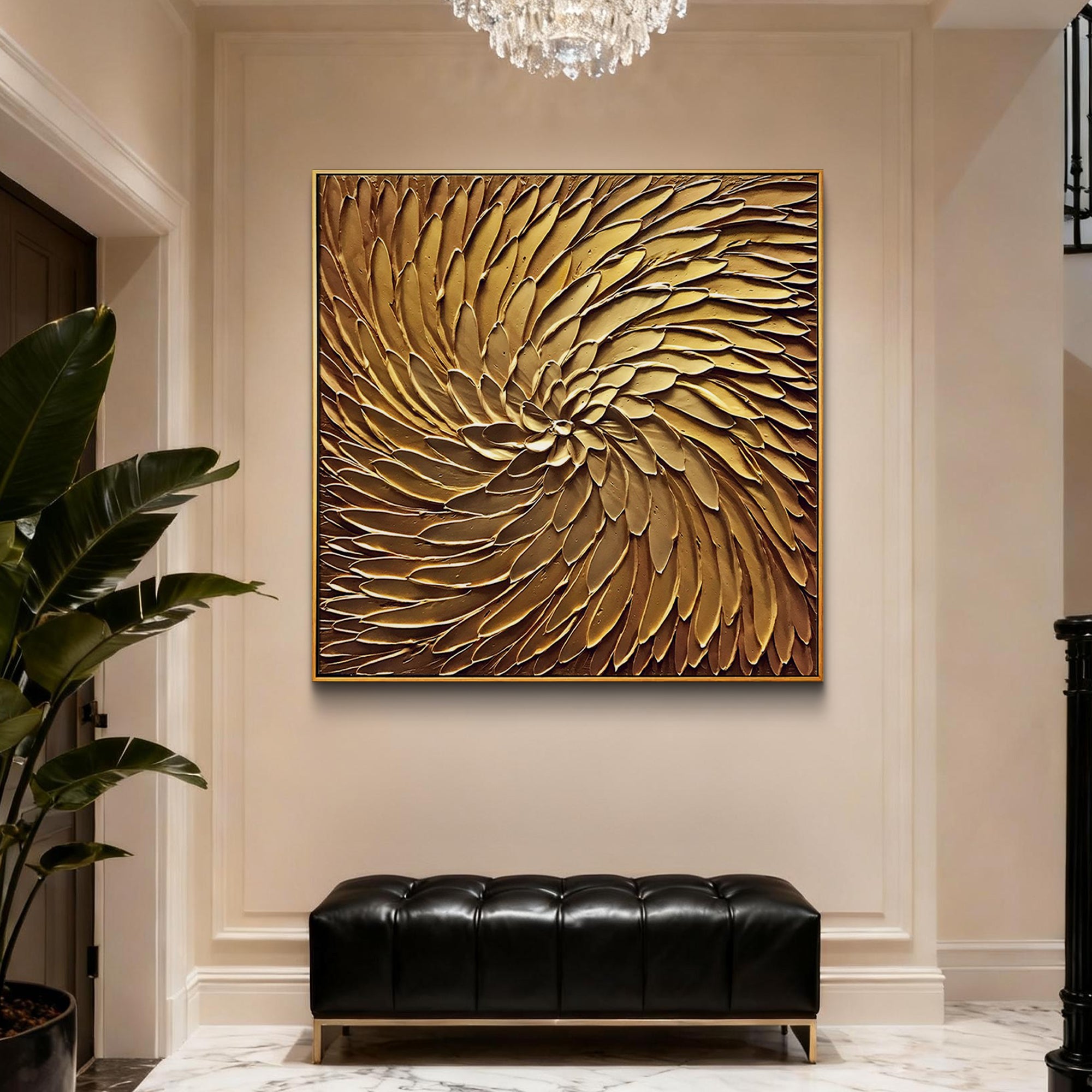 Solar Flare – Textured Metallic Gold Abstract Painting | Luxury Living Room Canvas Art