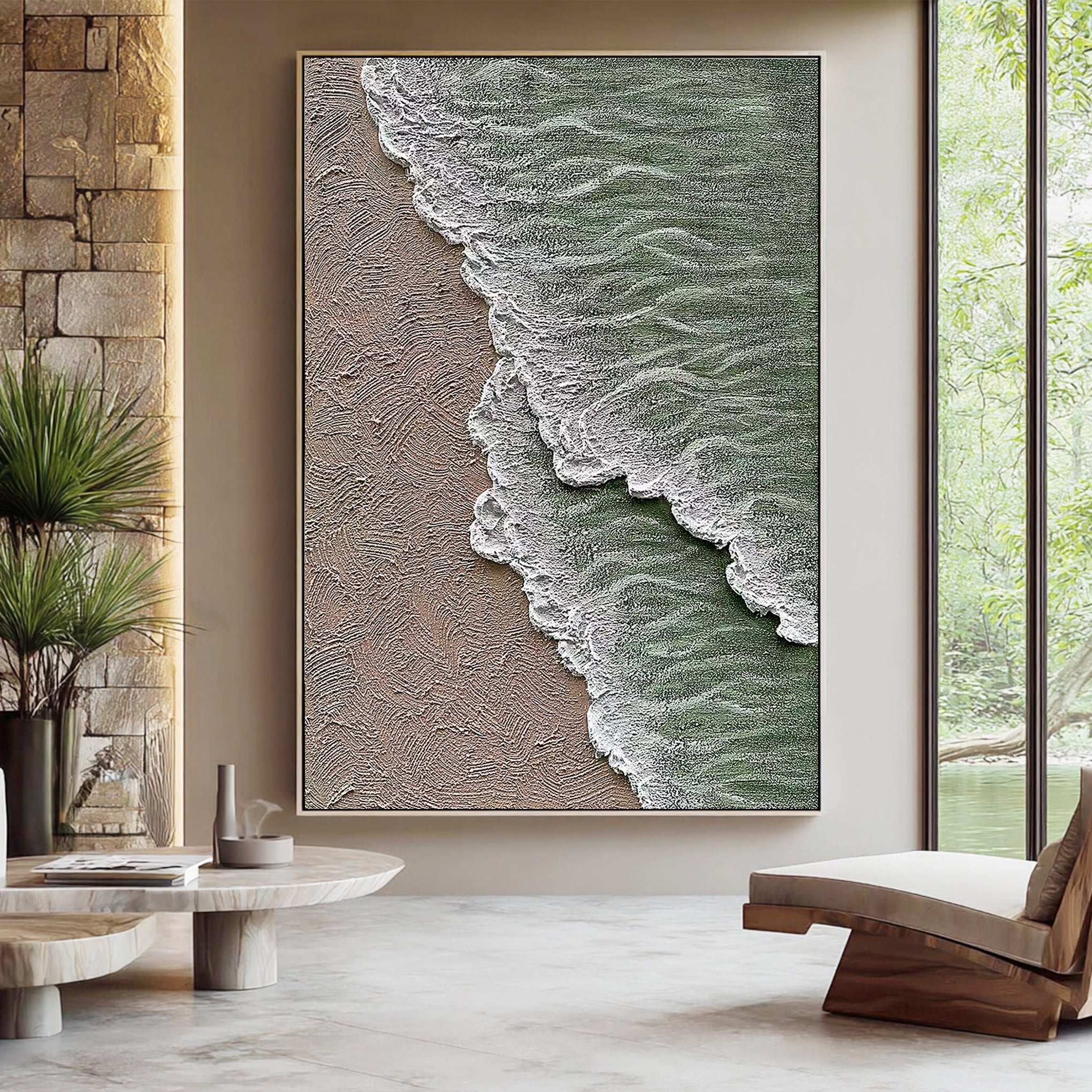Ocean Ripples – Wabi-Sabi Sand and Wave Relief Texture Painting | Coastal Modern Living Room & Bedroom Art