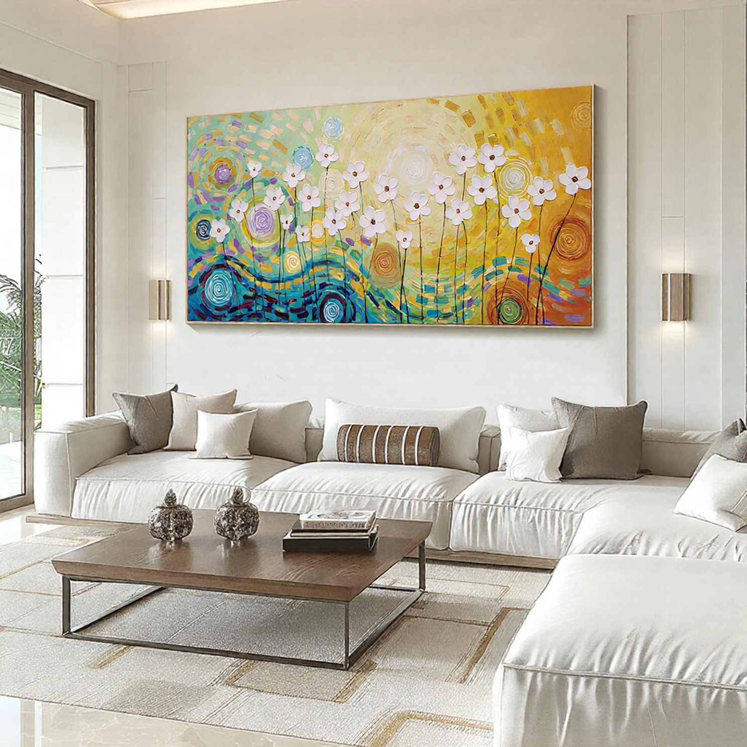 Sunlight Vortex – Vibrant Van Gogh Style Flower Relief Floral Painting | Vibrant Botanical Living Room & Dining Room Art