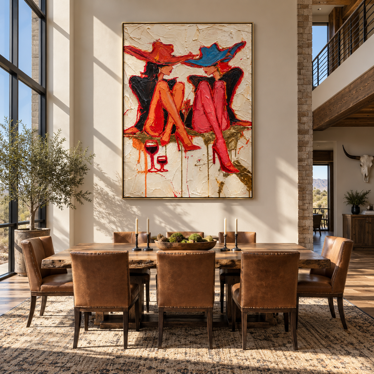 Wine & Heels – Vintage Americana Expressive Women Painting | Bold Modern Living Room Art