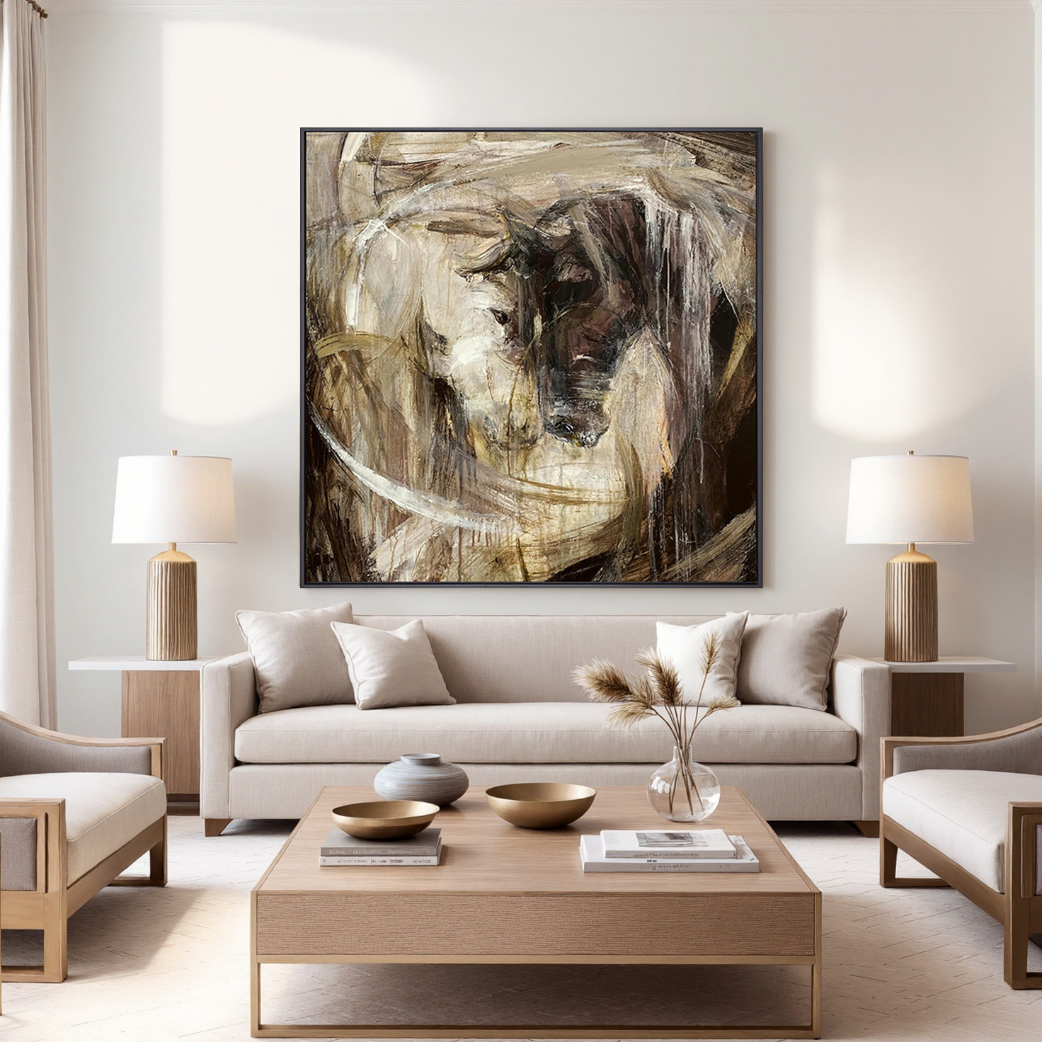 Equine Majesty – Modern Abstract Expressionist Horse Painting | Rustic Earth Tone Hallway Art