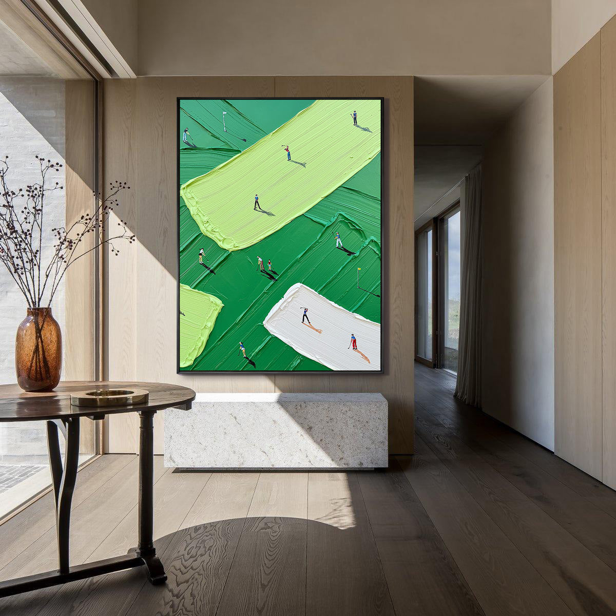 Green Fairway – Hand-Painted Minimalist Golf Course Athletes Sport Painting | Contemporary Sport Home Office & Living Room Art