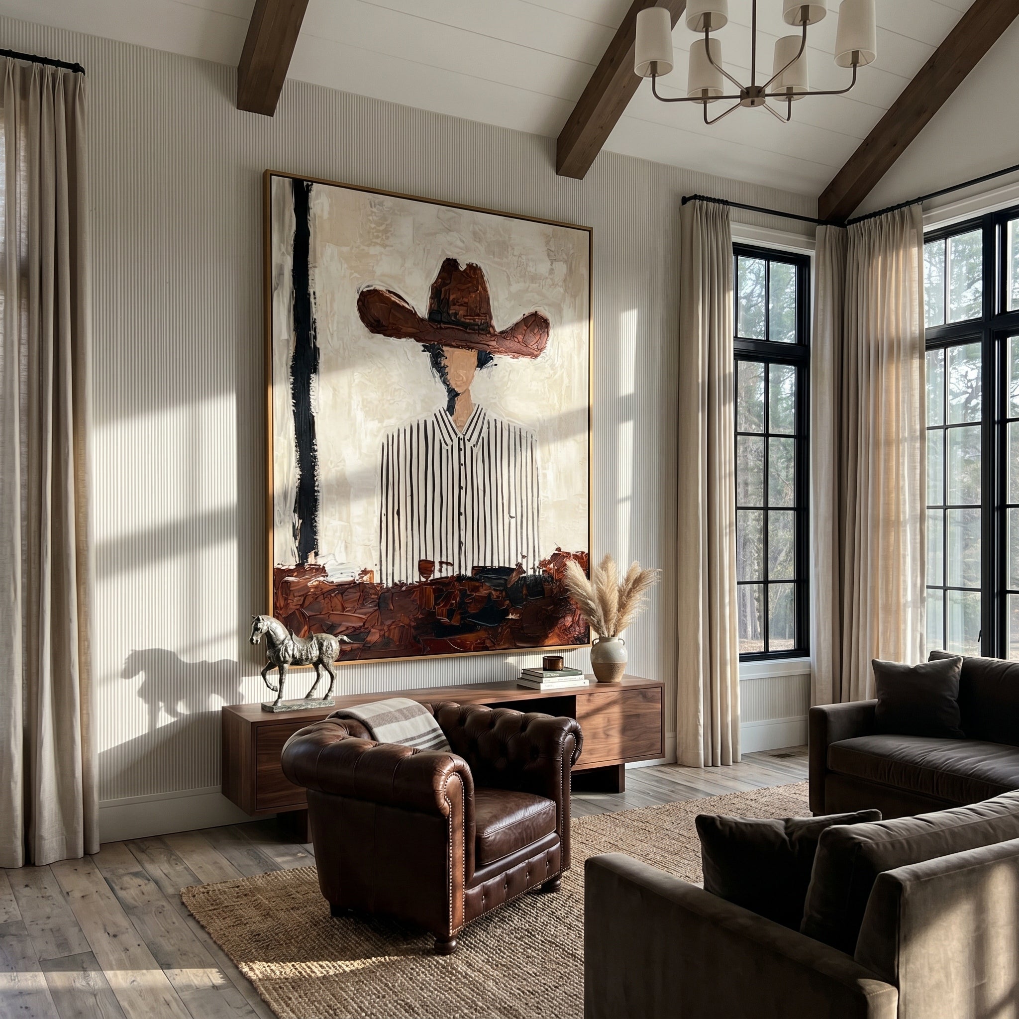 The Texan Frontier - Heavy Impasto Cowboy Stripe Painting | Modern Western & Industrial Hallway Art