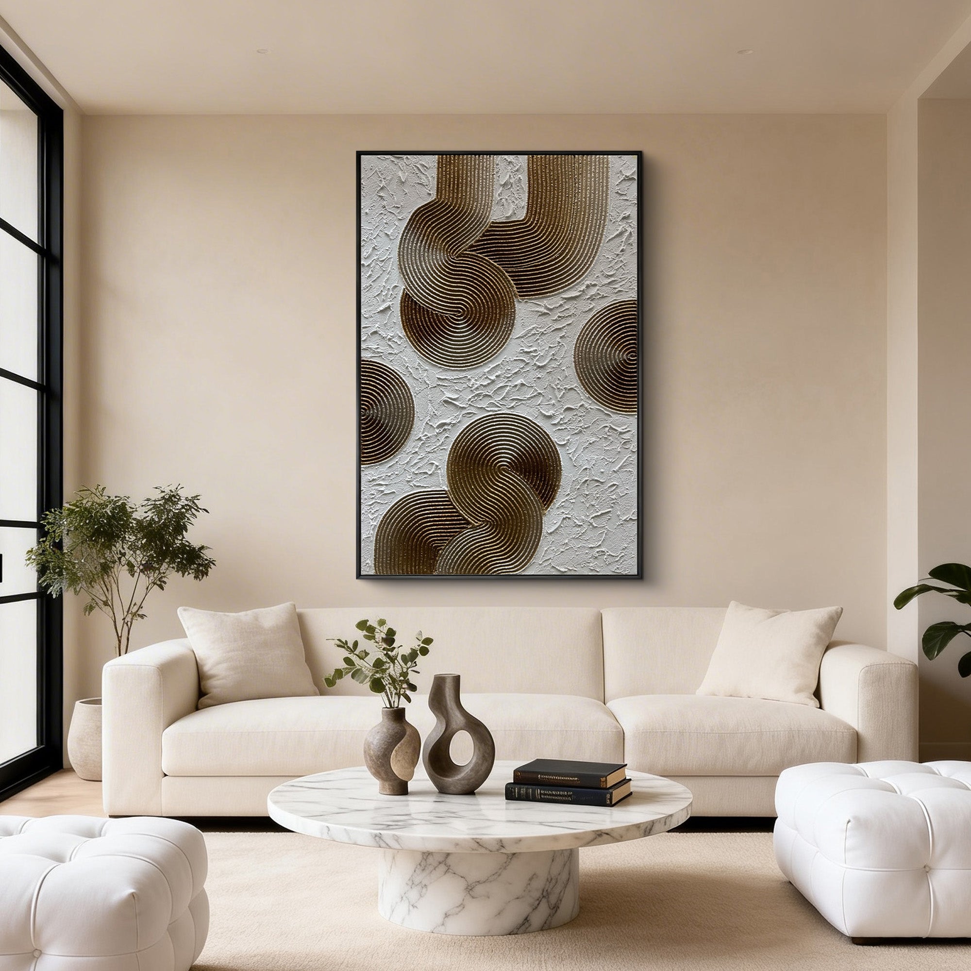 BRONZE RHYTHM: Heavy Texture Bronze Plaster Art, Mid-century Modern Geometric Painting