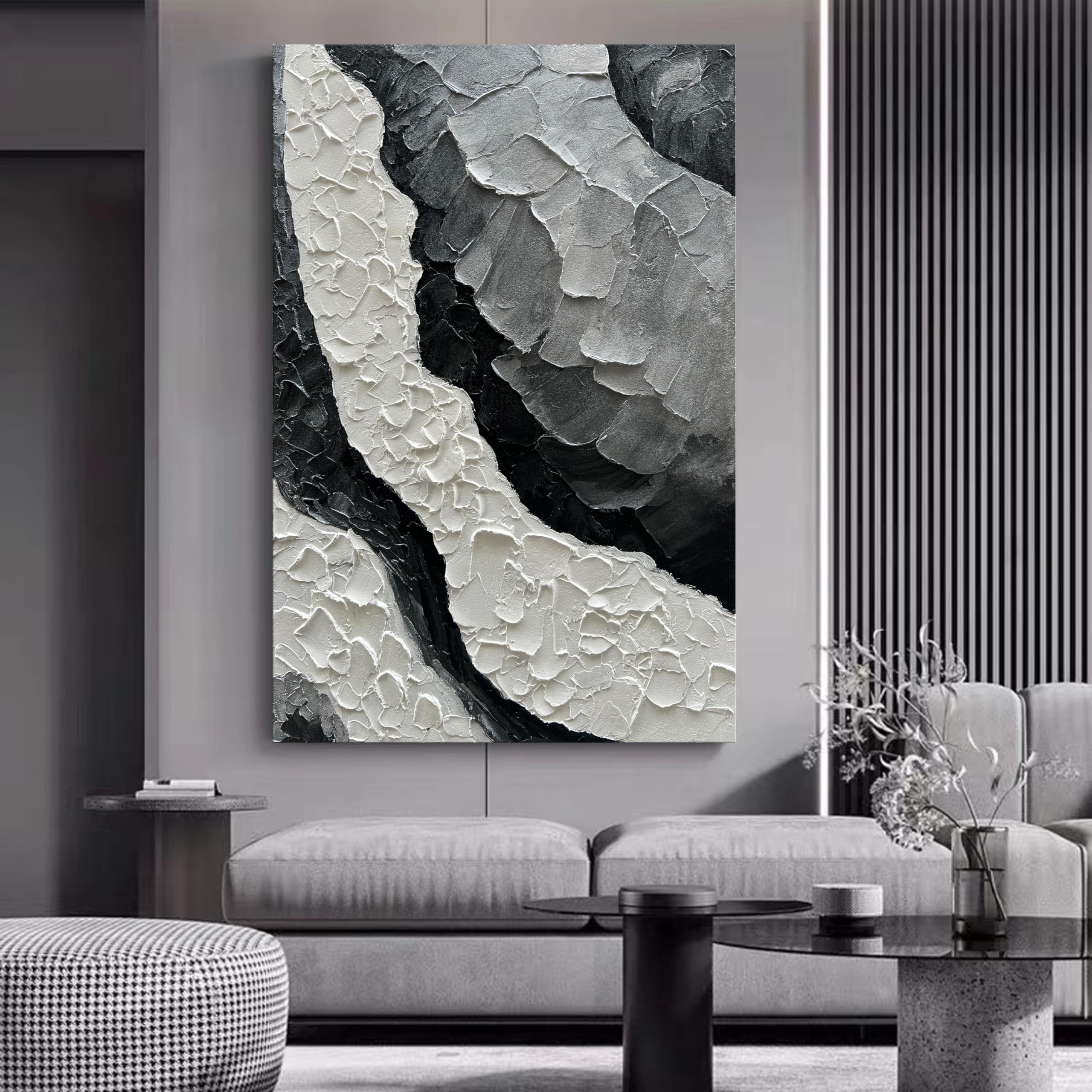 Noir Ridge – Modern Plaster Relief Abstract Texture Painting | Industrial Abstract Home Office & Living Room Art