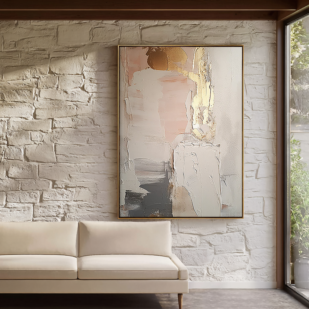 Golden Fragment – Hand-Painted Gold Leaf Foil Mixed Media Relief Abstract Painting | Modern Abstract Living Room & Office Art
