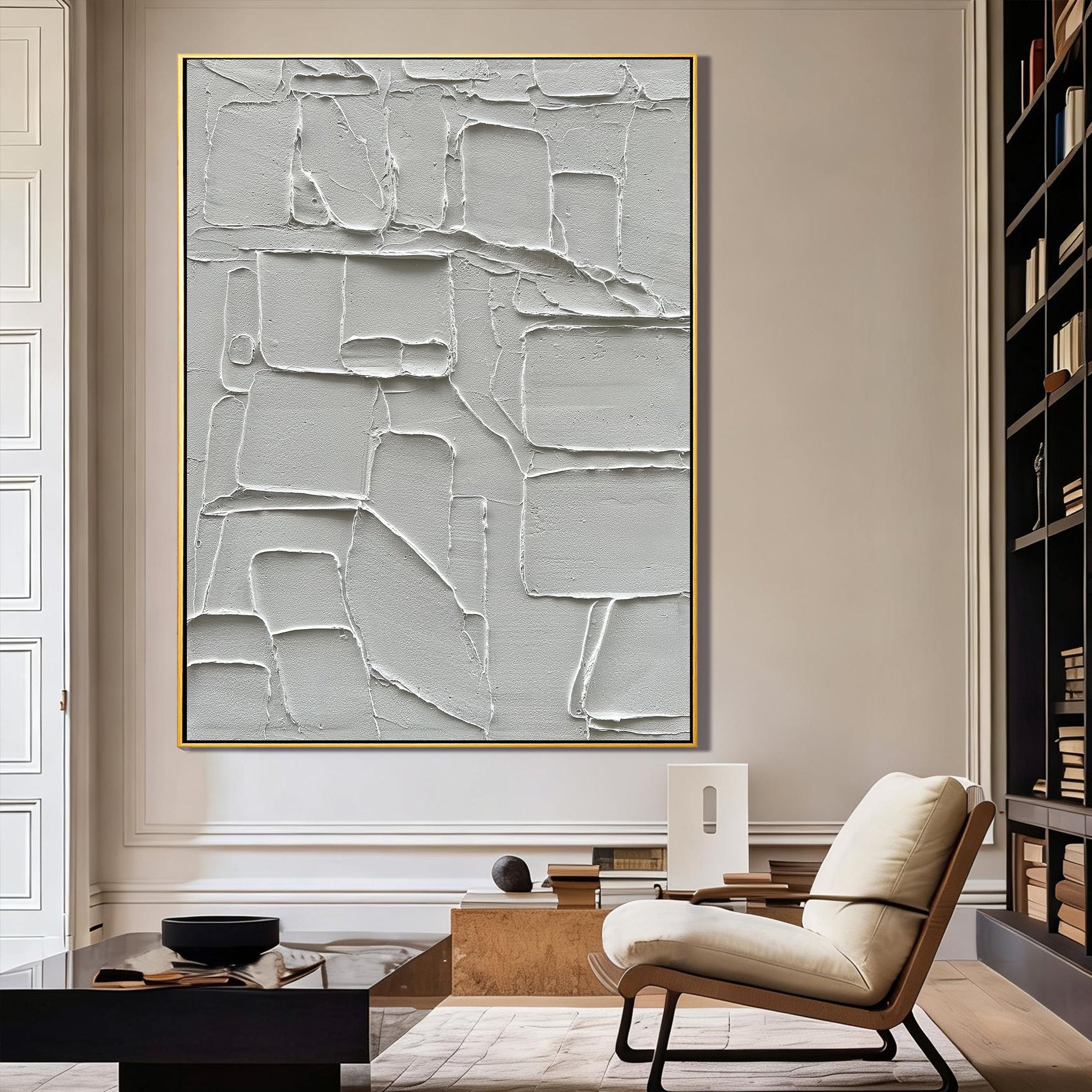 Urban Grid – Modern Geometric Relief Minimalist Painting | Modern Minimalist Bedroom & Home Office Art