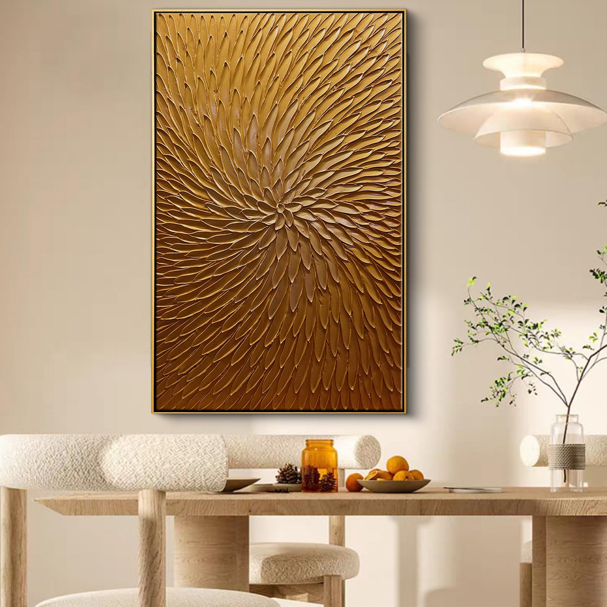 Radiant Vortex – Minimalist Heavy Impasto Radiating Canvas | Modern Abstract Entryway Art