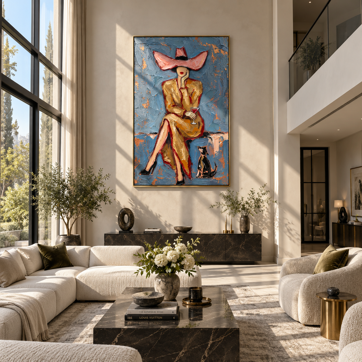 The Pink Brim – Vintage Americana Fashion Woman Portrait Painting | Luxury Glam Living Room Art