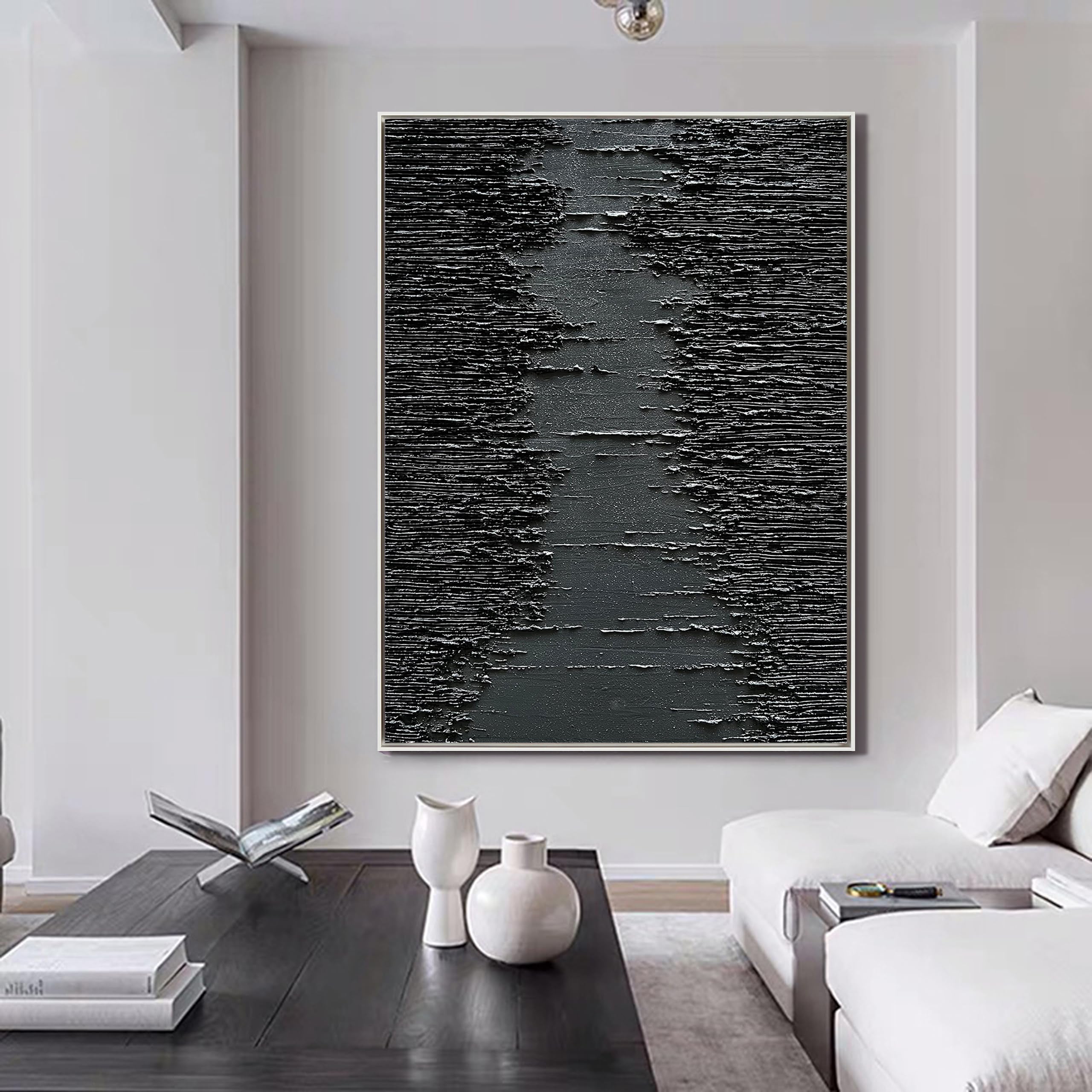 Midnight Ridge – Rugged Plaster Relief Abstract Painting | Modern Abstract Living Room & Office Art