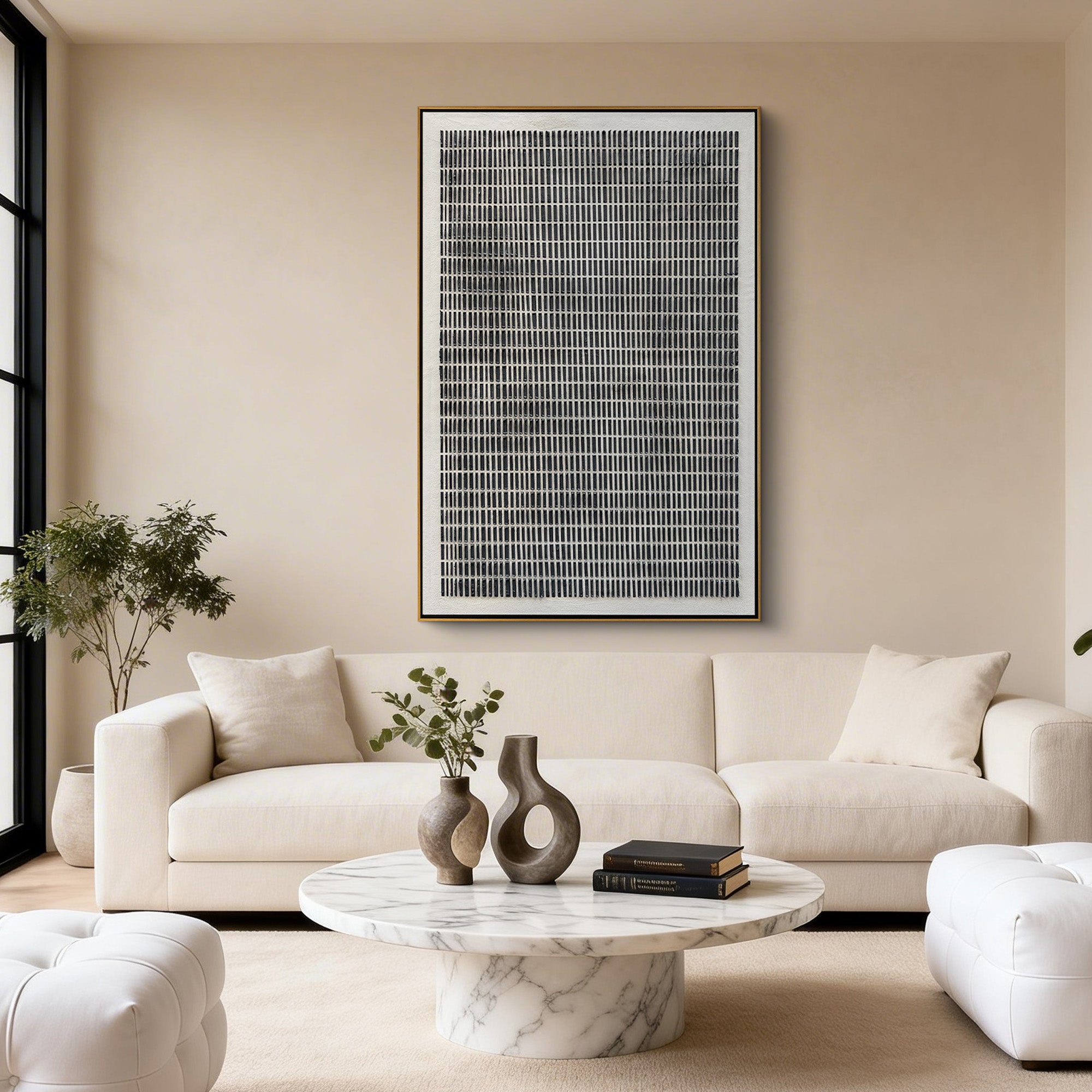 Silent Matrix – Minimalist Vertical Linear Minimalist Painting | Modern Minimalist Bedroom & Home Office Art