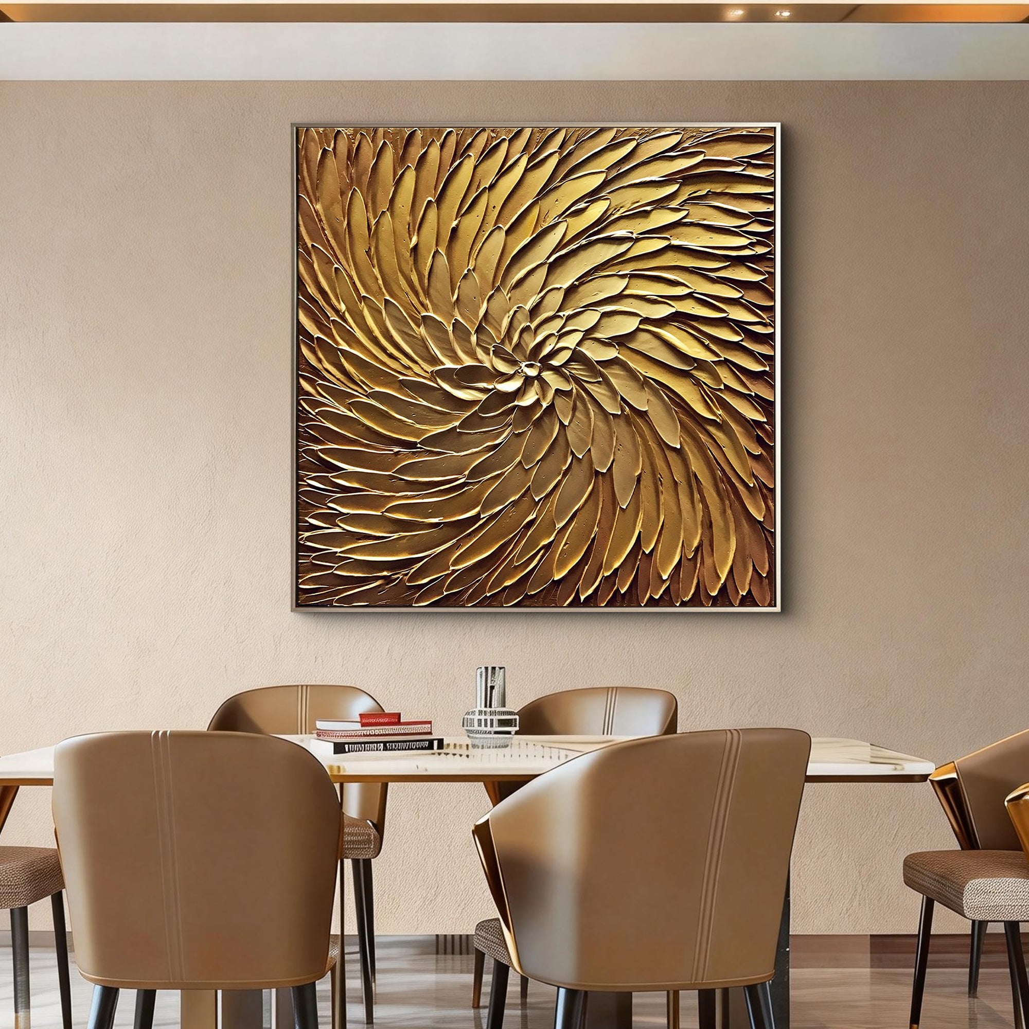 Solar Flare – Textured Metallic Gold Abstract Painting | Luxury Living Room Canvas Art