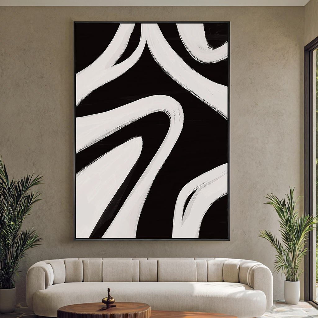 Zebra Flow – Bold Texture Fluid Oil Minimalist Painting | Modern Minimalist Bedroom & Home Office Art