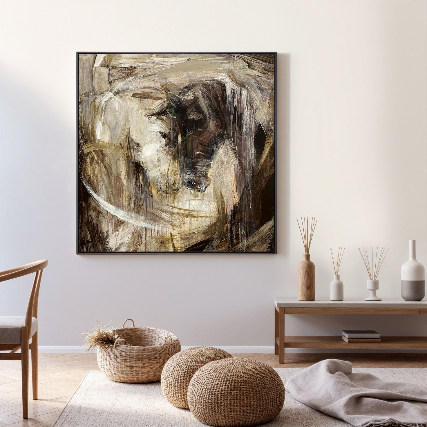 Equine Majesty – Modern Abstract Expressionist Horse Painting | Rustic Earth Tone Hallway Art