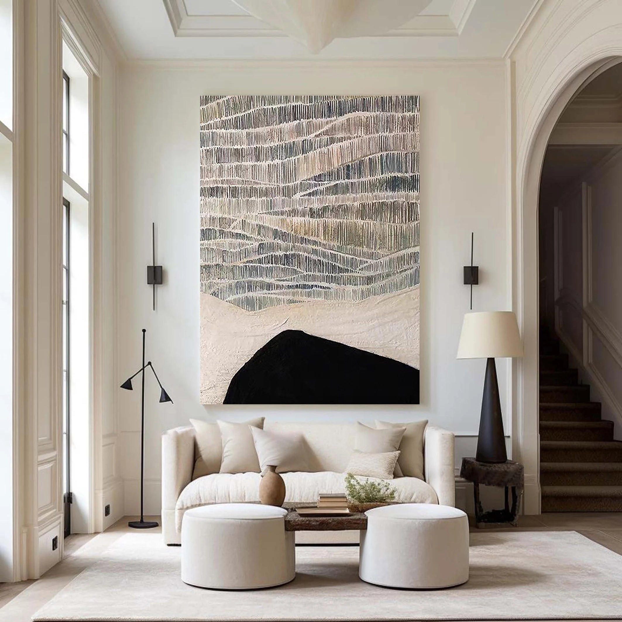 Silent Hill – Wabi-Sabi Style Black-and-White Minimalist Painting | Modern Abstract Living Room Art