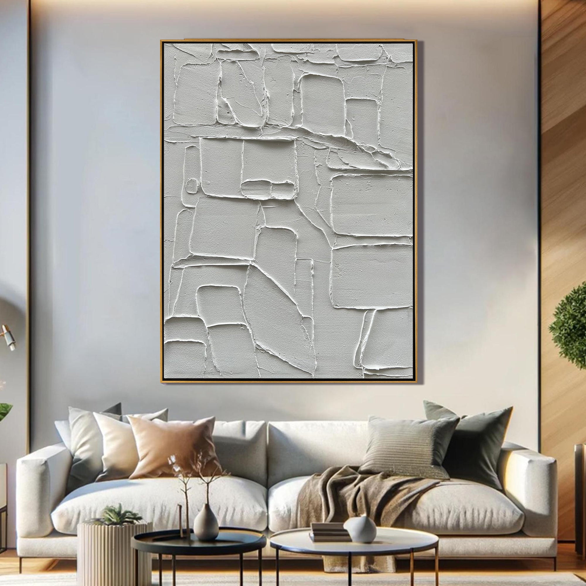 Urban Grid – Modern Geometric Relief Minimalist Painting | Modern Minimalist Bedroom & Home Office Art