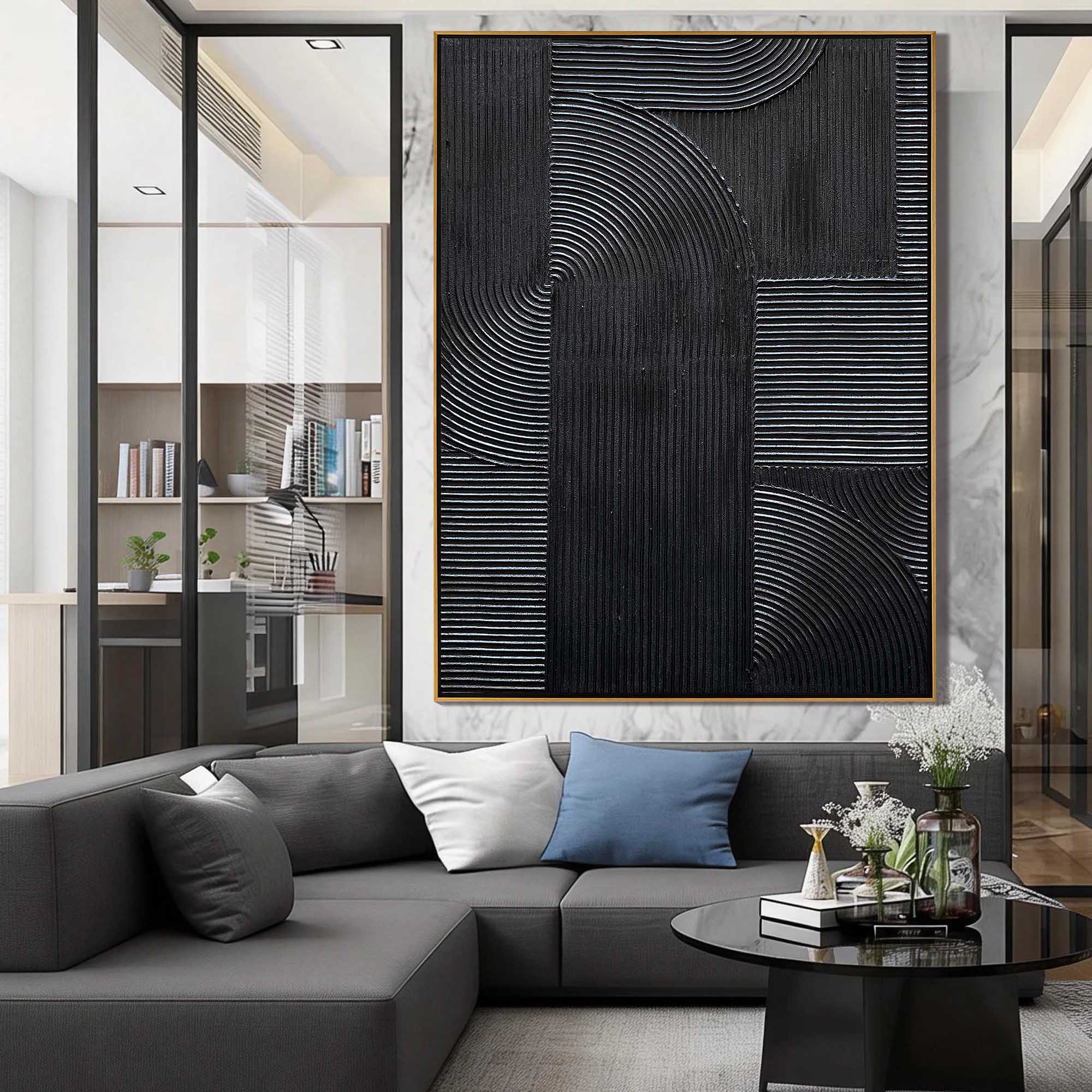Onyx Matrix – Modern Linear Plaster Relief Texture Painting | Contemporary Plaster Texture Living Room & Office Art