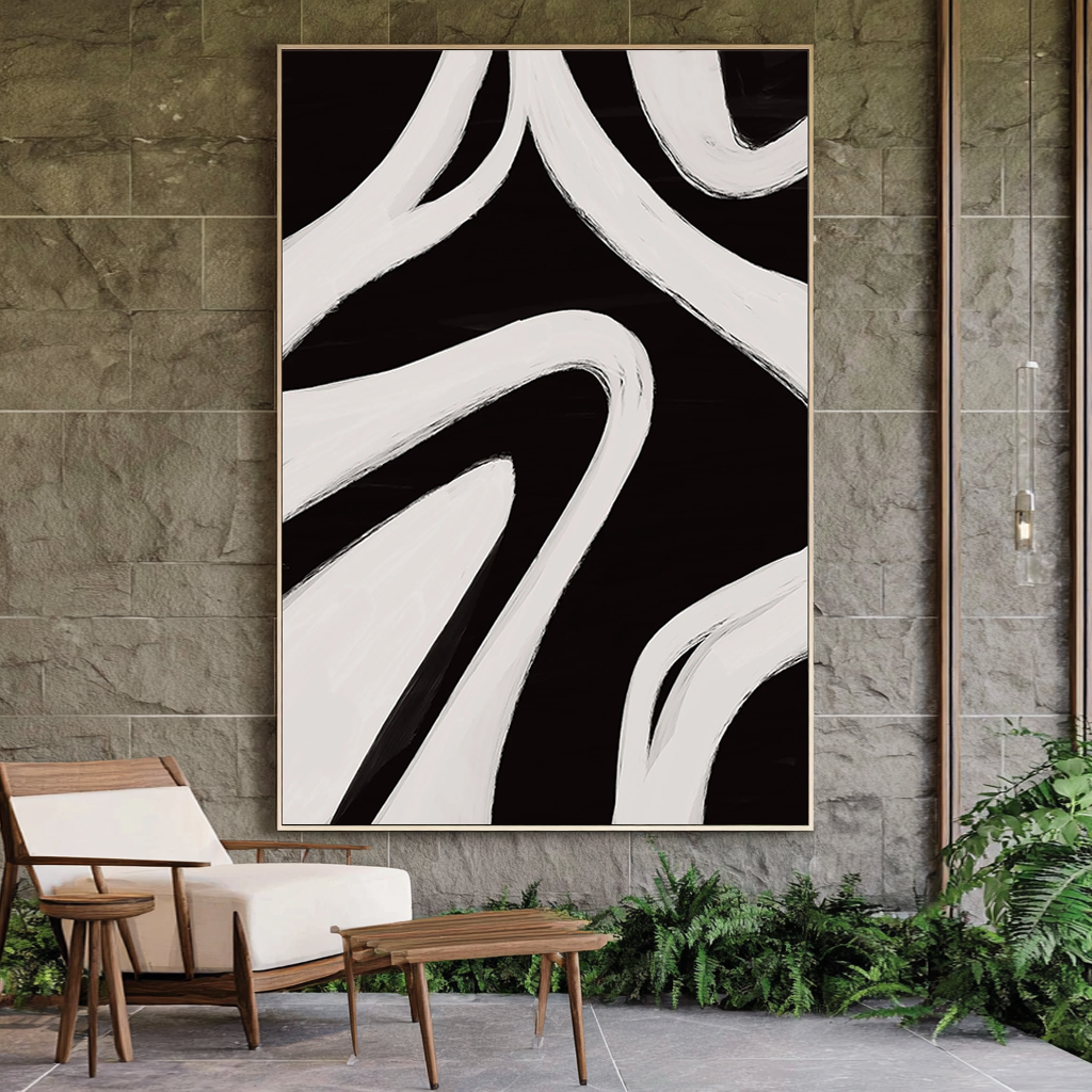 Zebra Flow – Bold Texture Fluid Oil Minimalist Painting | Modern Minimalist Bedroom & Home Office Art