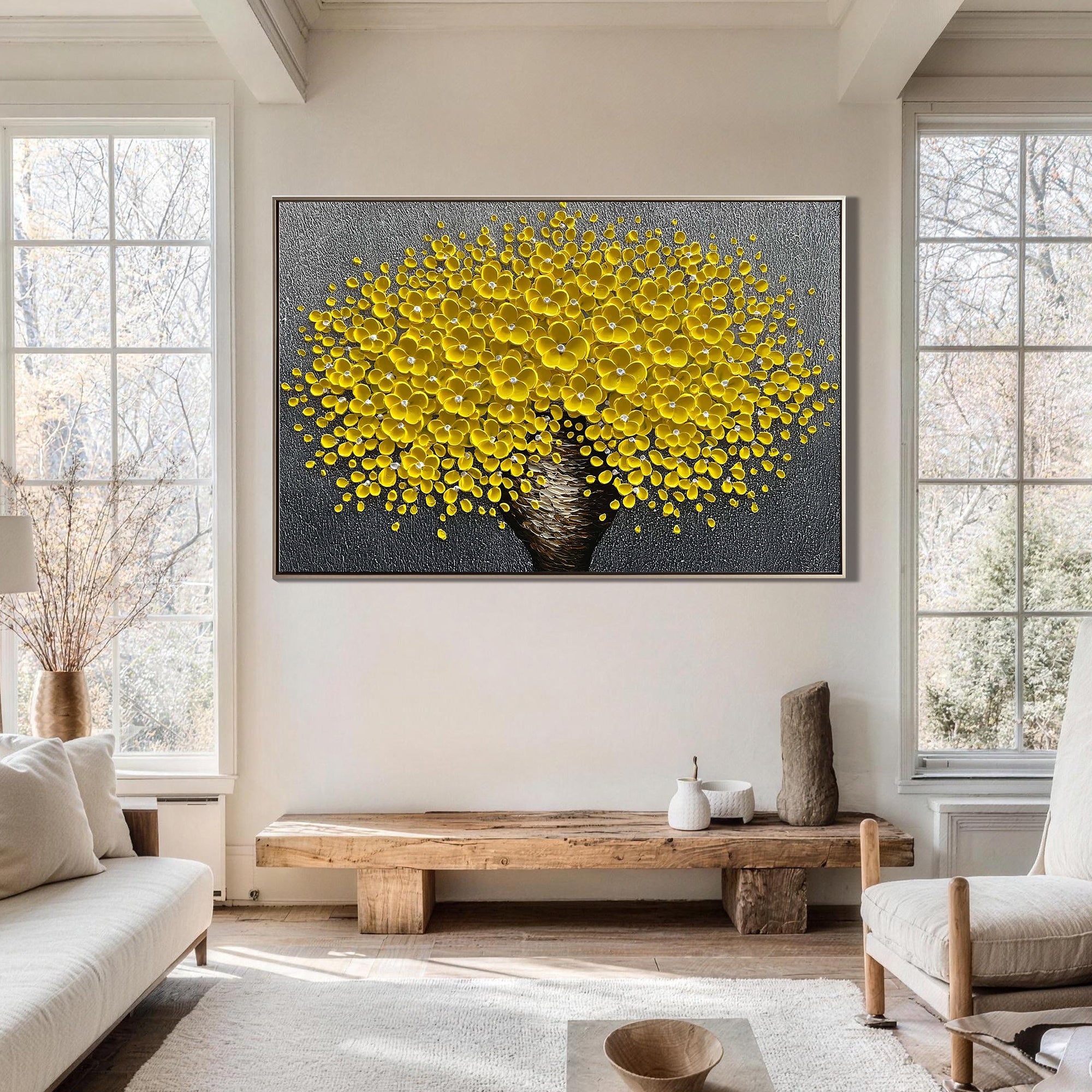 Amber Radiance – Luxury Floral Relief Canvas Floral Painting | Contemporary Botanical Bedroom & Living Room Art