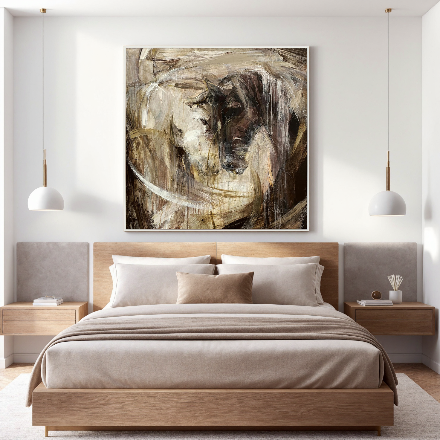 Equine Majesty – Modern Abstract Expressionist Horse Painting | Rustic Earth Tone Hallway Art