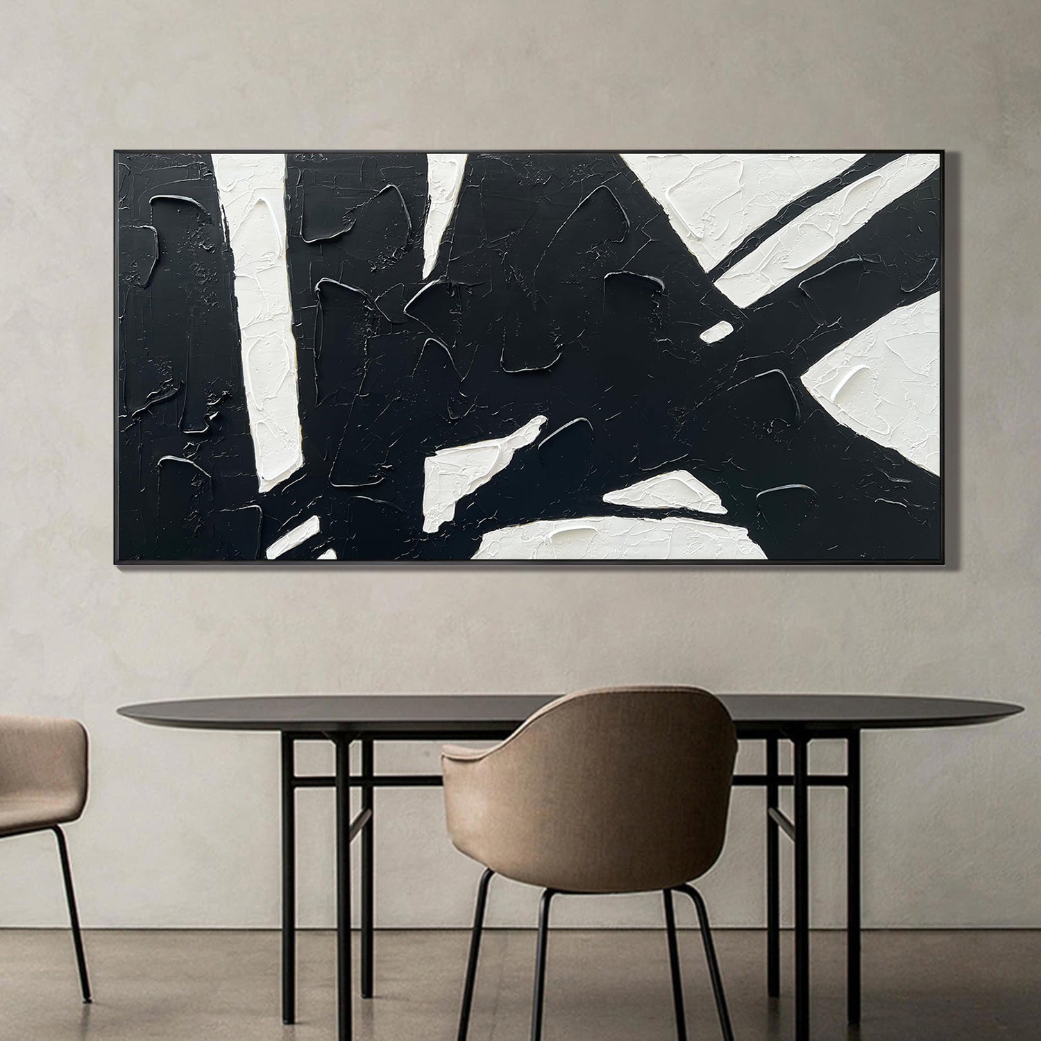 Urban Mono – Bold Black and White Abstract Painting | Heavy Texture Minimalist Living Room Decor
