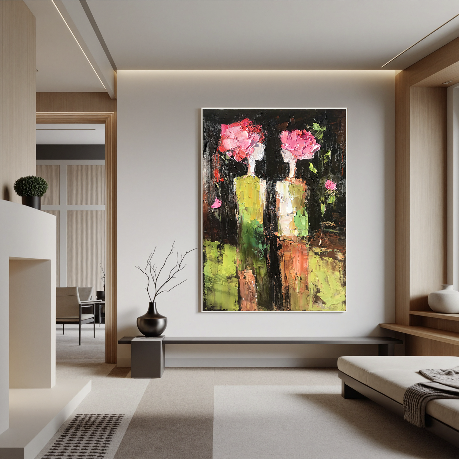 Blooming Muse – Modern Impasto Floral Figurative Painting | Abstract Living Room Art