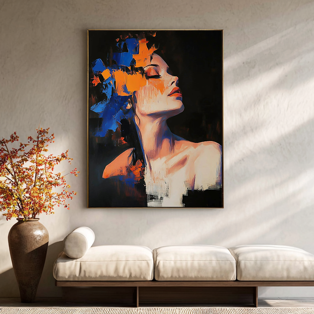 VIVID MUSE: Abstract Expressionist Portrait, Bold Color Palette Knife Face Oil Painting