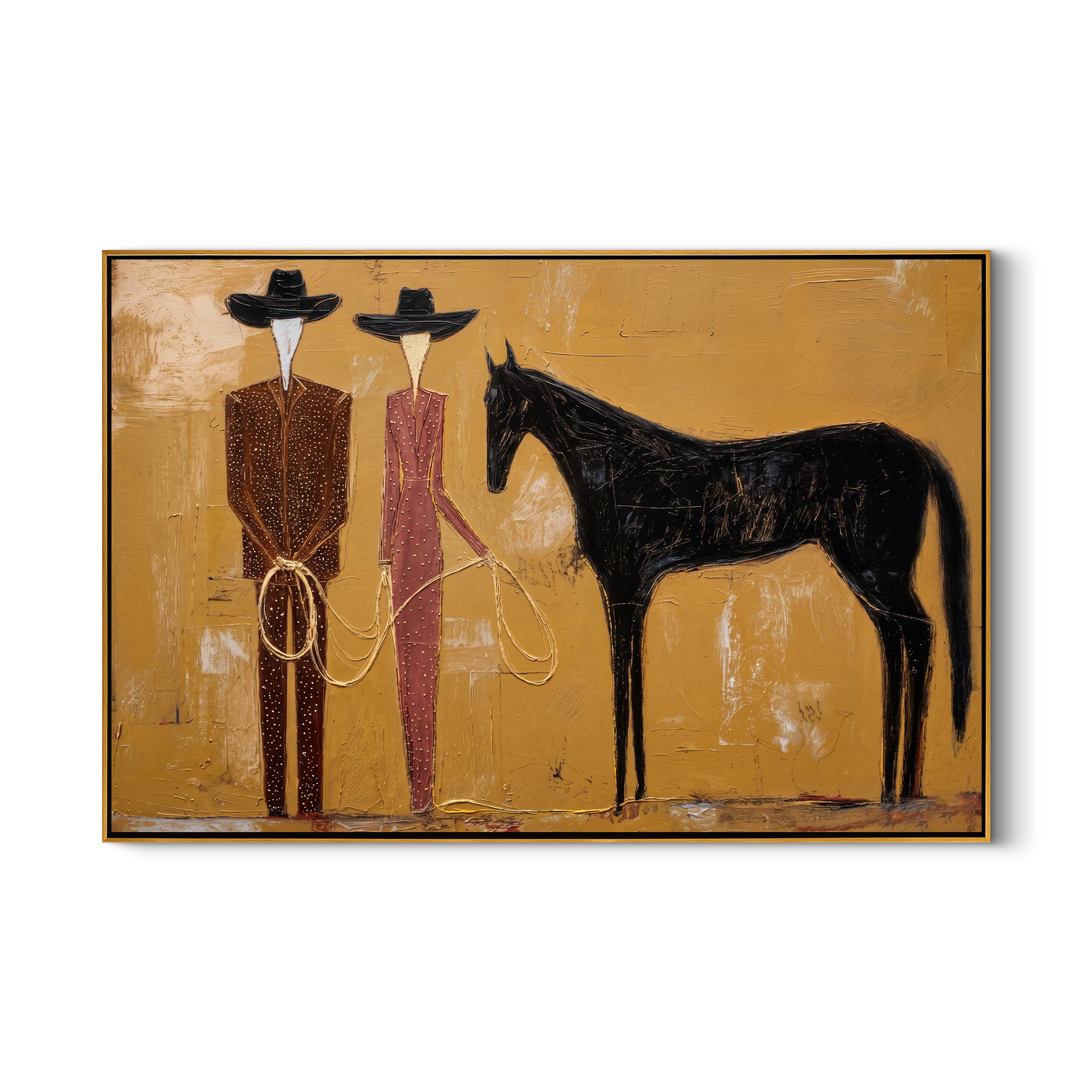 Whispers of the Wild – Avant-Garde Faceless Figures & Horse Textured Painting | Minimalist Luxury Living Room Art