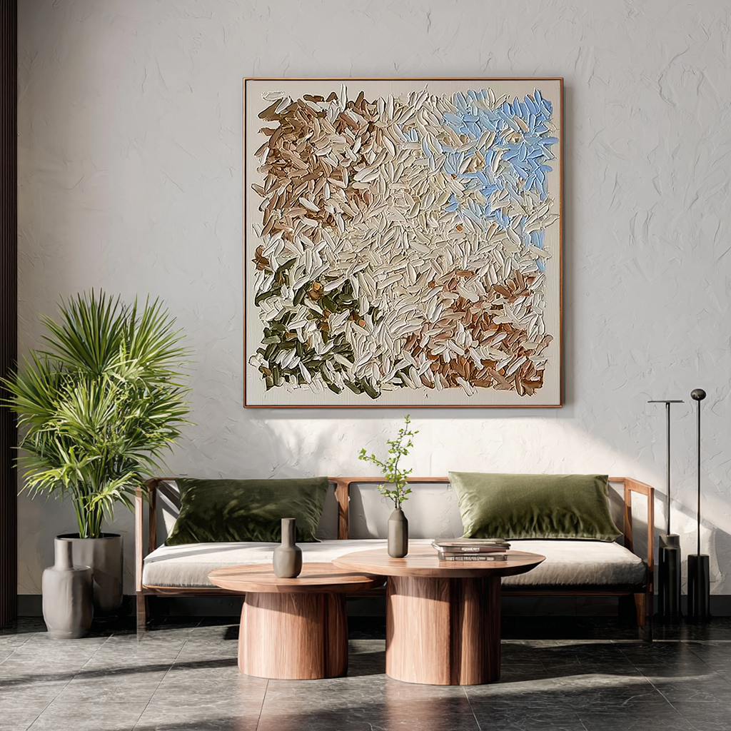 Vintage Mosaic – Earthy Tone Plaster Relief Abstract Painting | Modern Abstract Living Room & Office Art