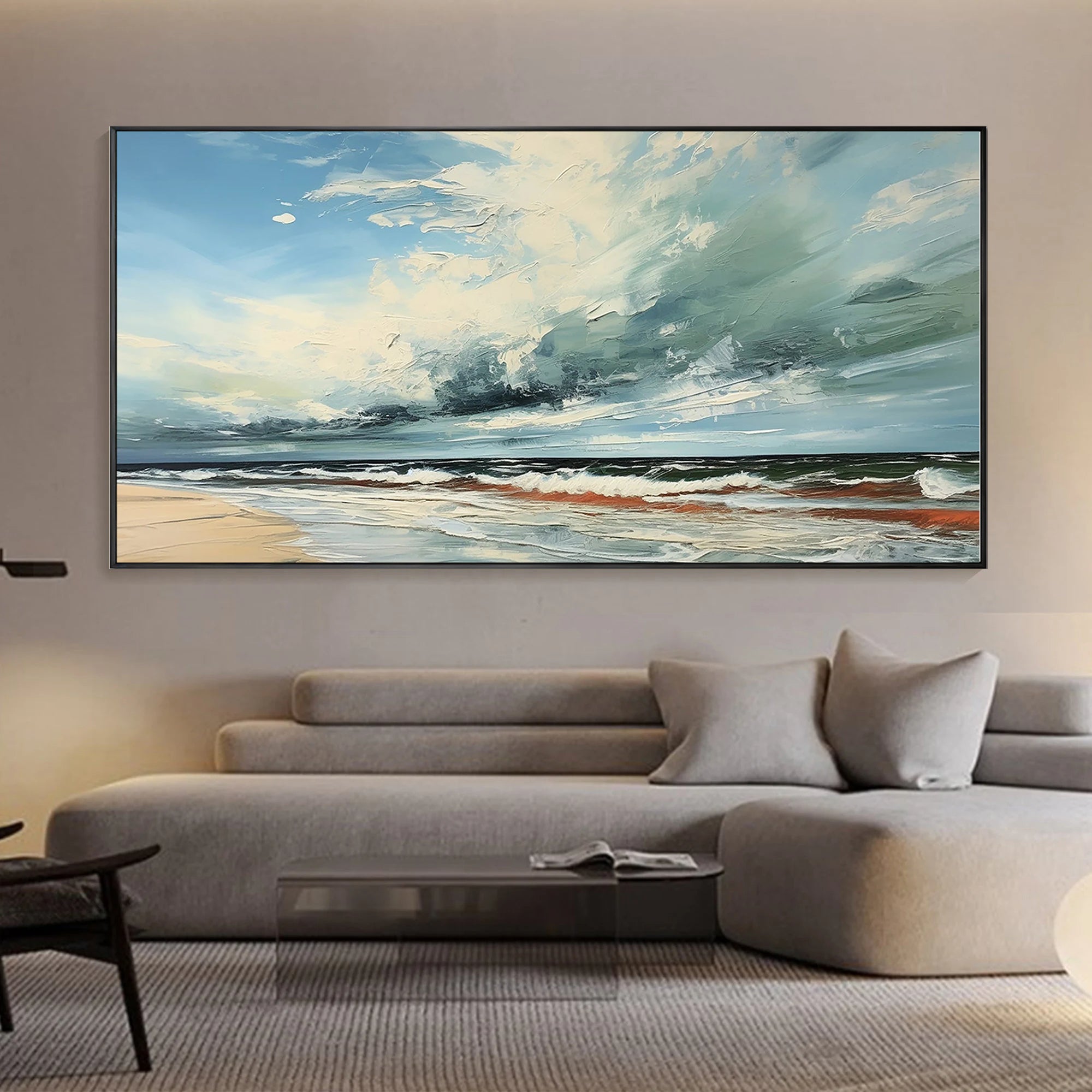 Ocean Storm – Modern Coastal Impasto Relief Texture Painting | Coastal Modern Living Room & Bedroom Art