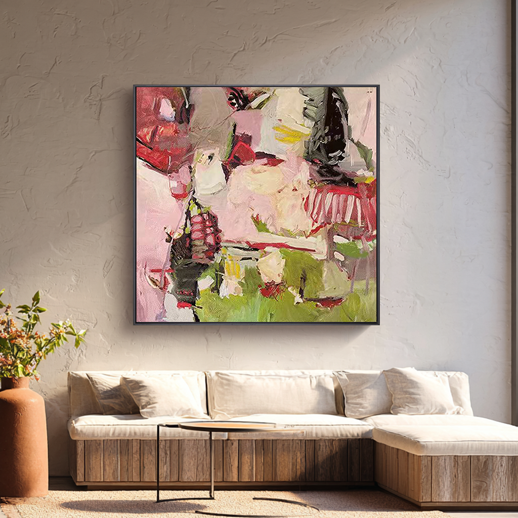 Midsummer Concerto – Modern Expressionist Pink & Green Abstract Painting | Mid-Century Vintage Hallway Art
