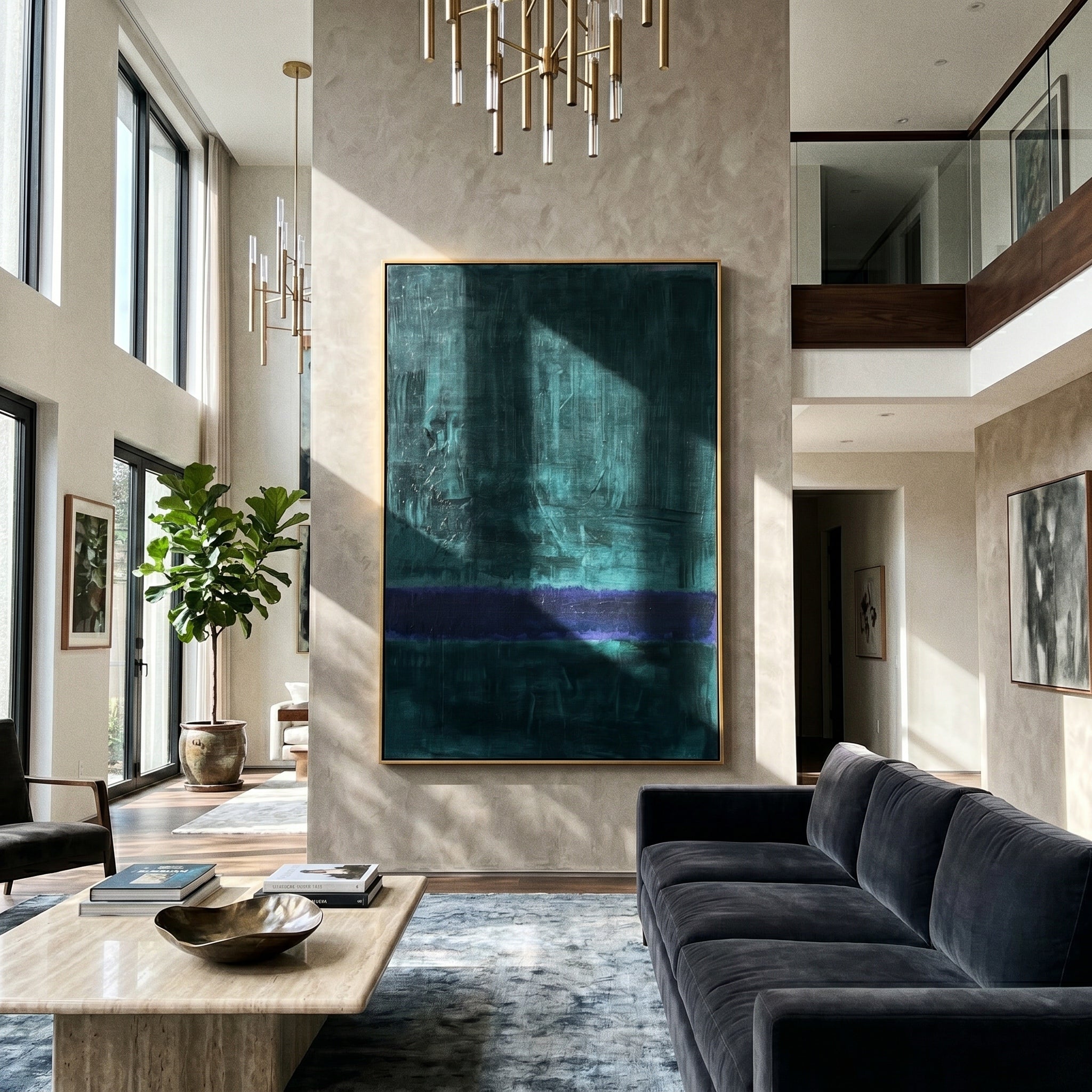 The Abyssal Calm – Modernist Deep Teal & Violet Abstract Painting | Minimalist Mood Home Office Art