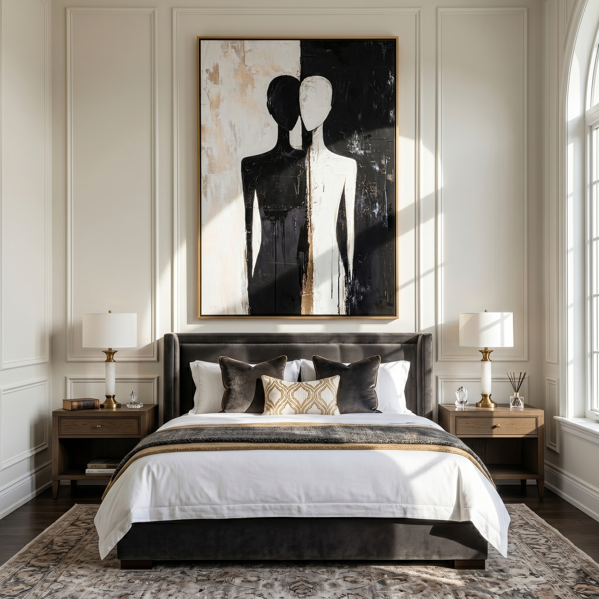 Dual Souls – Minimalist Black & White Abstract Figures Art | Modern Luxury Living Room Art