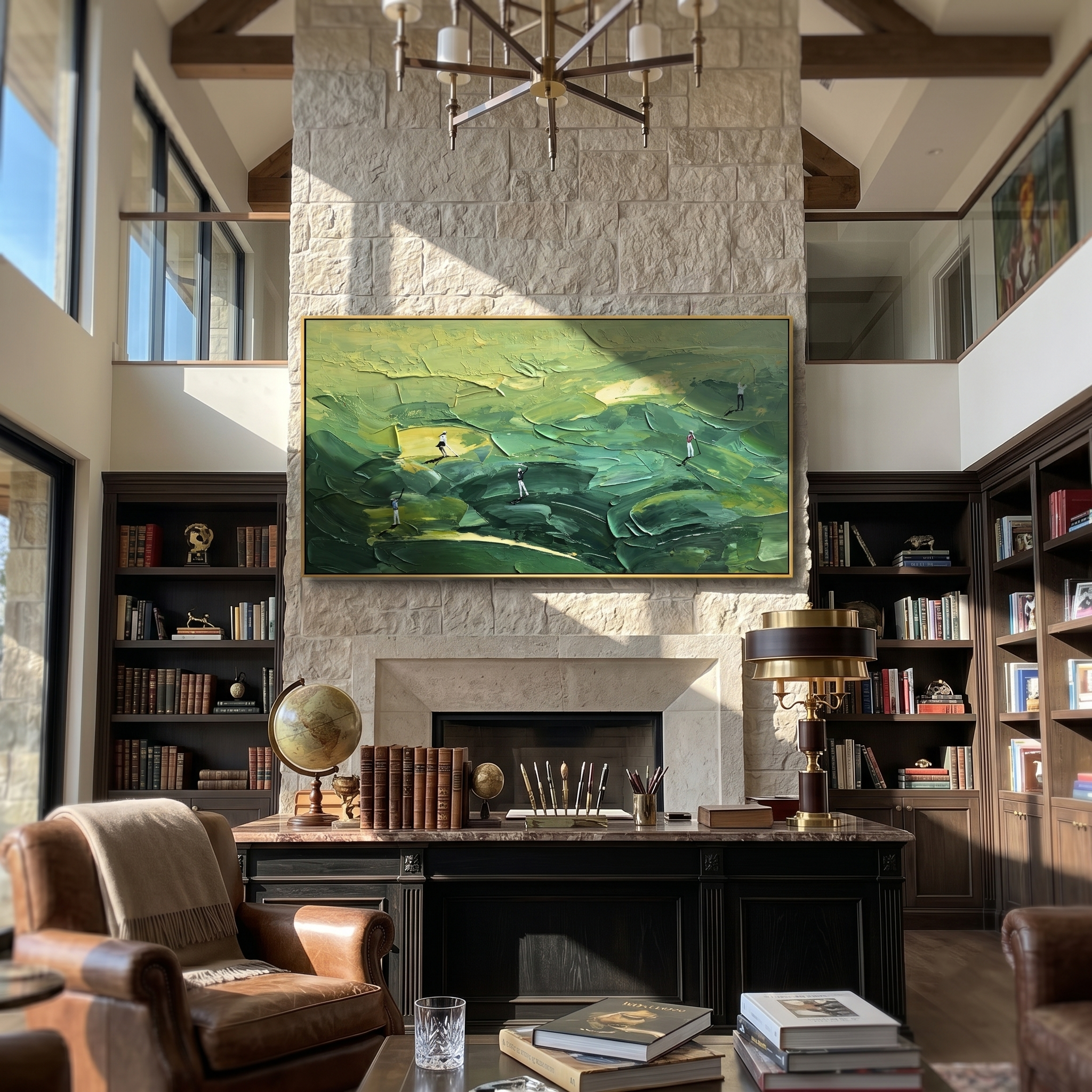 The Perfect Swing – Heavy Texture Golf Course Painting | Modern Minimalist Home Office Wall Art