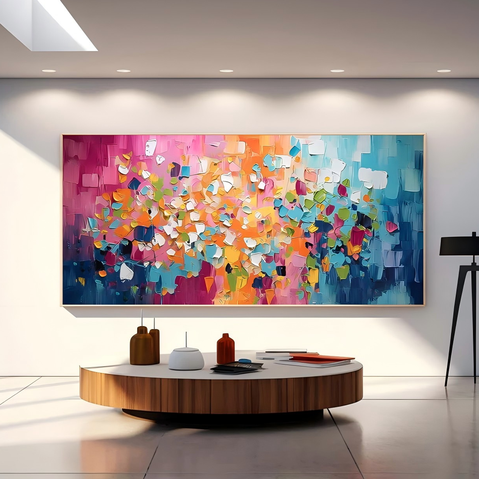 Vibrant Mosaic – Hand-Painted Multicolored Geometric Palette Knife 3D Abstract Painting | Bold Abstract Palette Knife Living Room Art