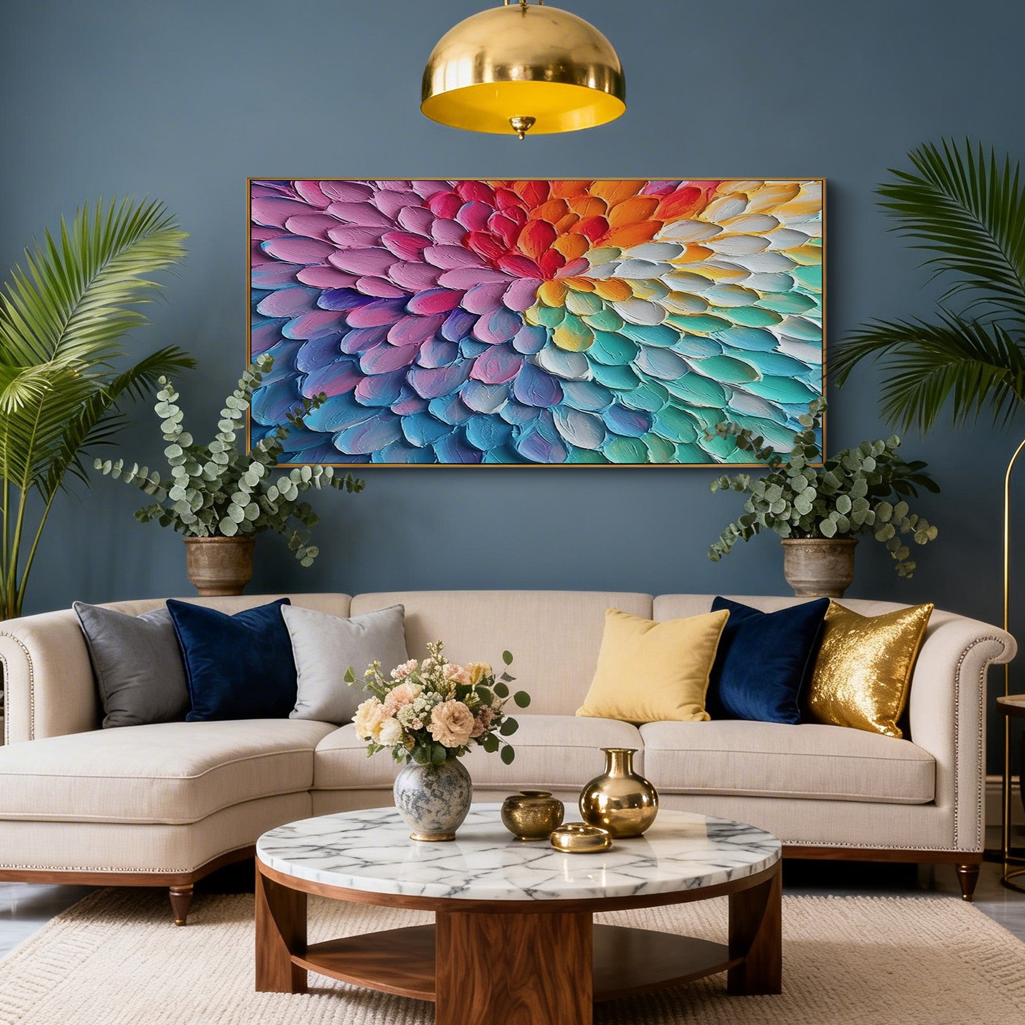 Iridescent Bloom – Modern Impasto Rainbow Gradient Abstract Painting | Healing Colorful Living Room Art