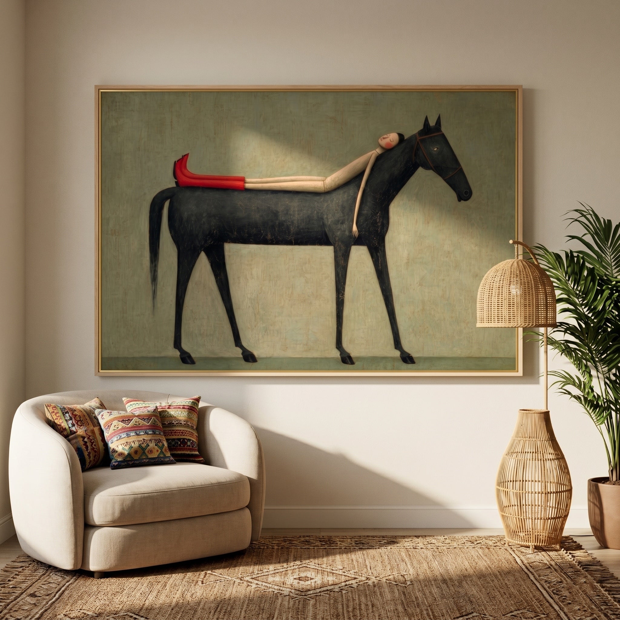 Dreamy Companion – Modern Whimsical Canvas Art | Minimalist Surrealism Living Room Art