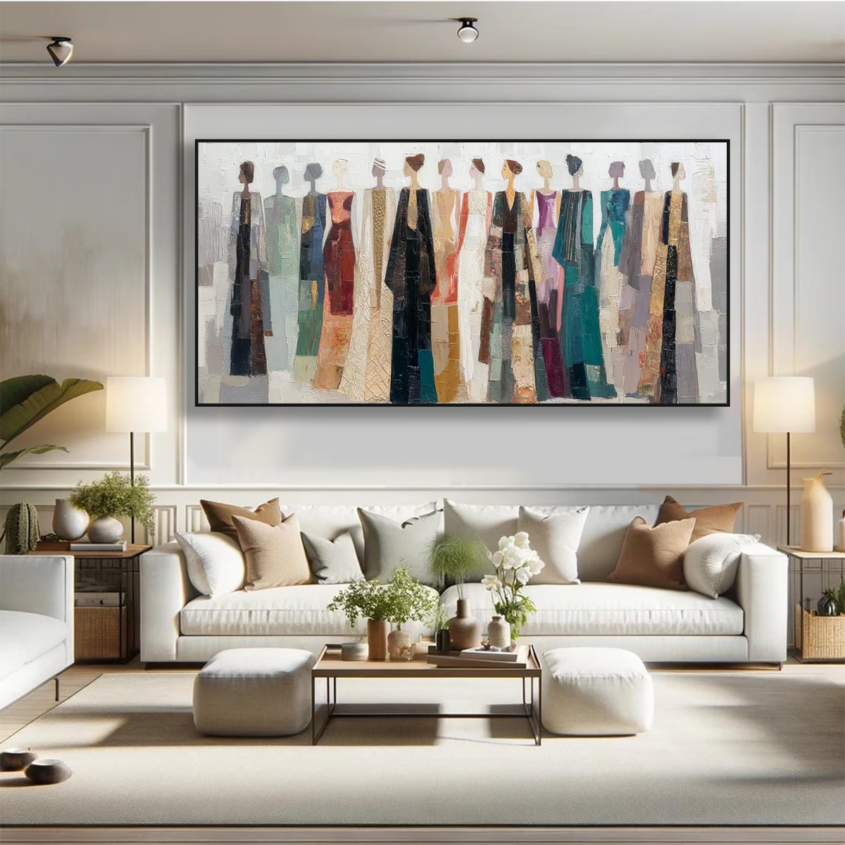 Figures in Painted Rhythm – Colorful Abstract Figure Painting | Contemporary Horizontal Wall Art
