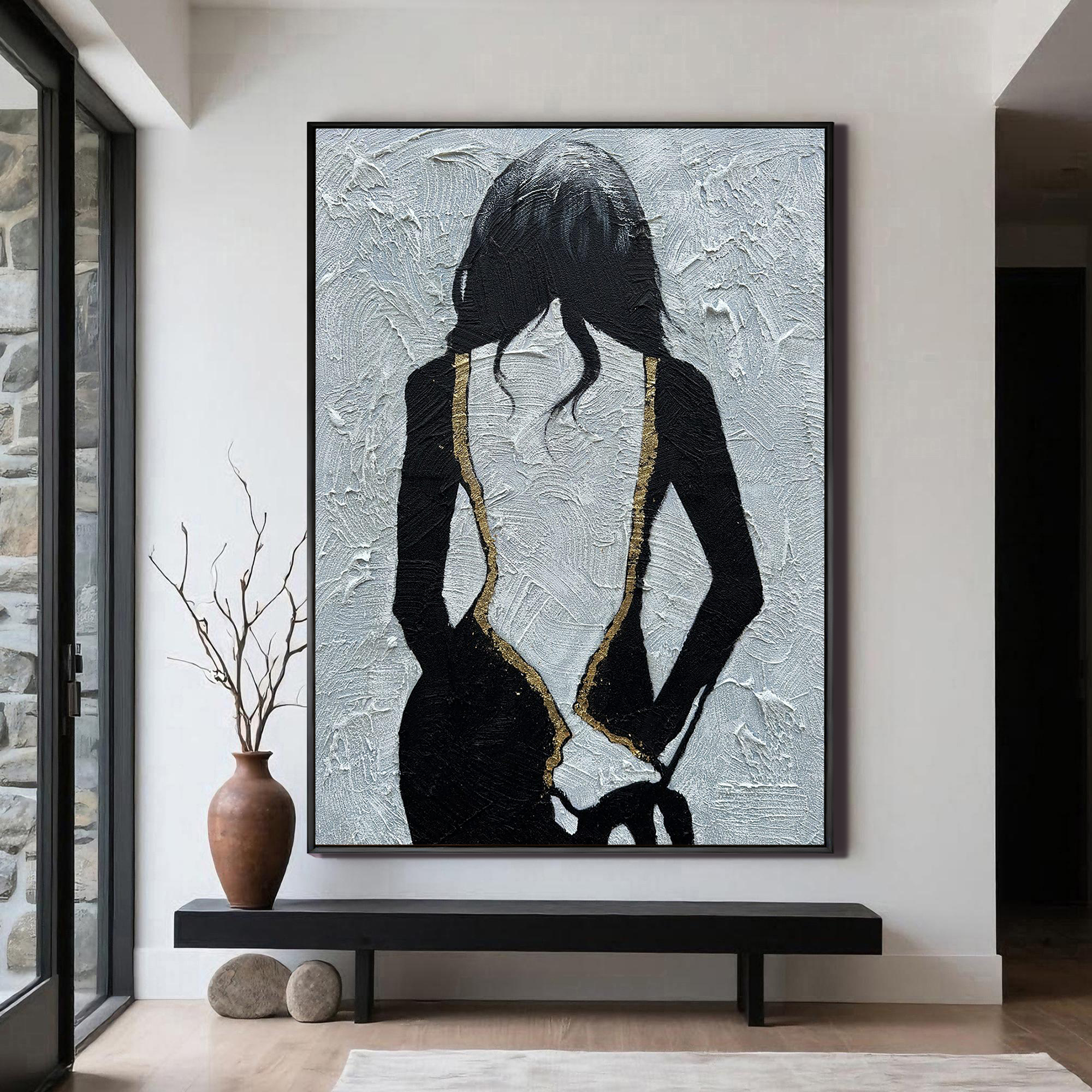 Silhouette Elegance – Modern Plaster Relief Female Silhouette Portrait Painting | Contemporary Expressionist Living Room & Office Art