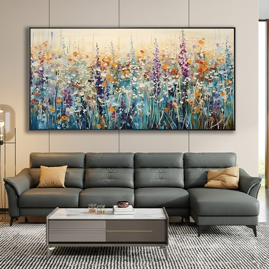 Morning in Giverny – Thick Impasto Wildflower Meadow Painting | Colorful Impressionist Floral Living Room Art