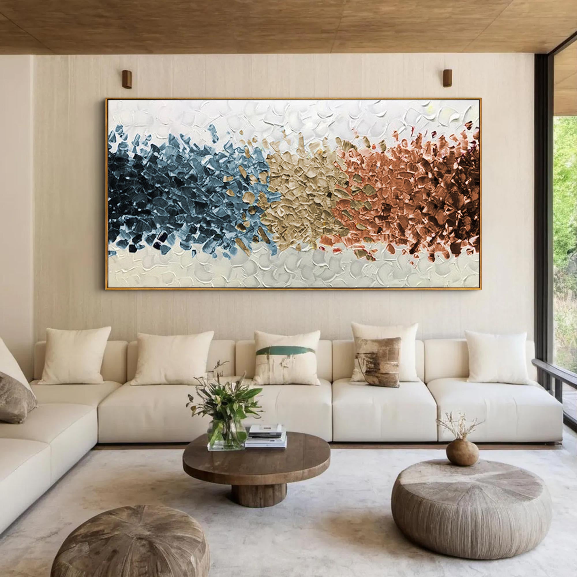 Tricolor Rhythm – Modern Abstract 3D Palette Knife Mixed Media Texture Painting | Modern Abstract Living Room & Office Art