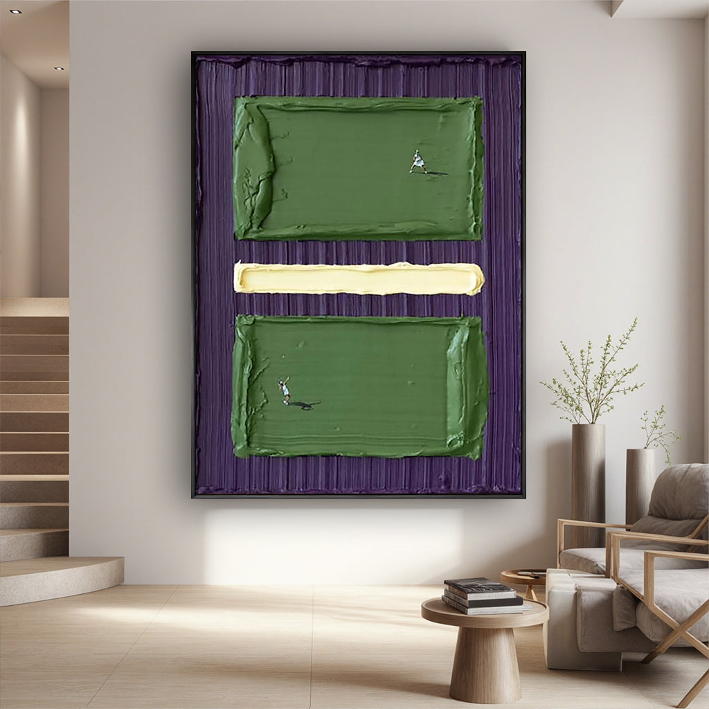 Court Match – 3D Heavy Texture Tennis Landscape Painting | Contemporary Landscape Living Room & Dining Room Art