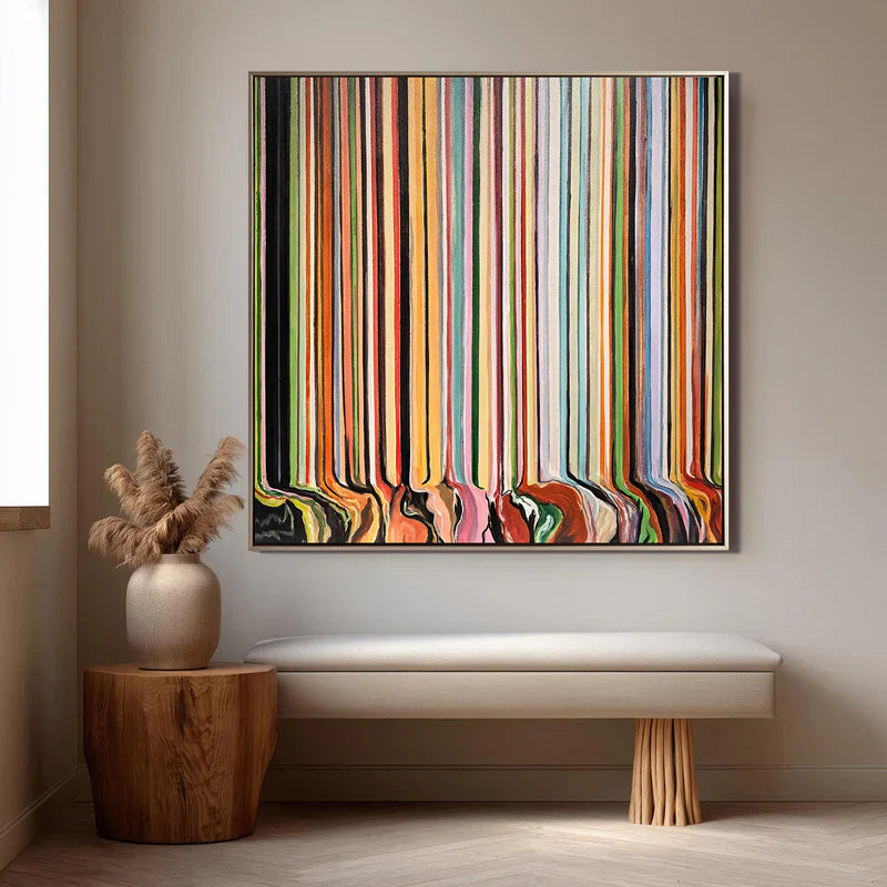 Melting Rainbow – Modern Avant-Garde Linear Painting | Vibrant Colorful Dining Room Art