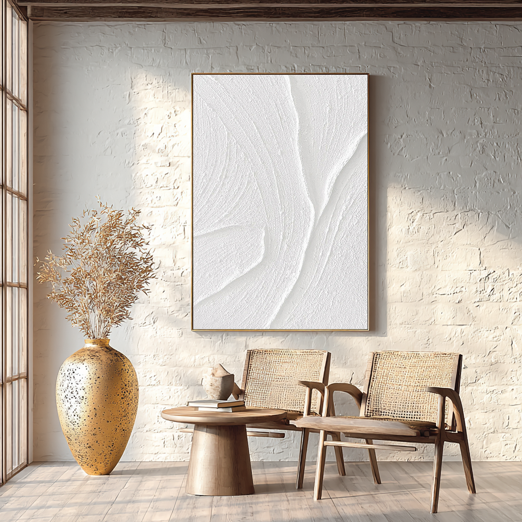 SILENT RIDGE: 3D Heavy Texture Plaster Wall Art, Modern Minimalist White Relief Painting