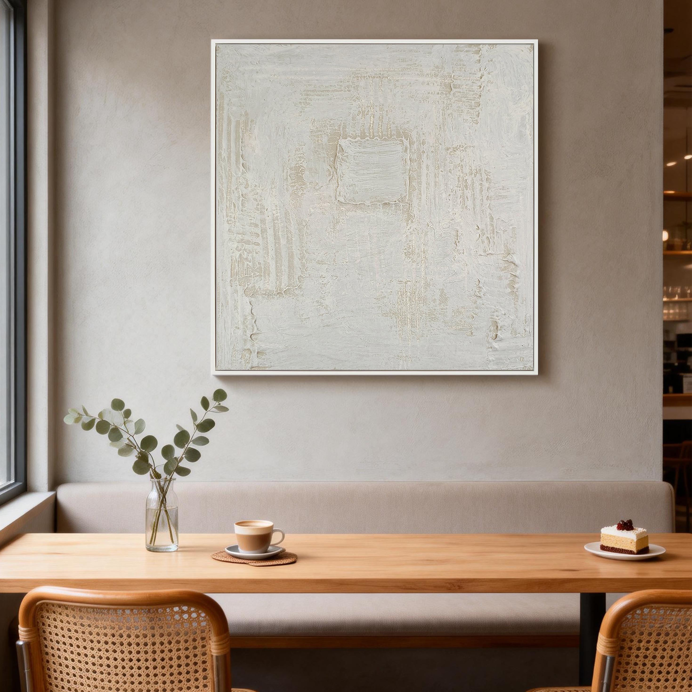 Ancient Square – Cream White Plaster Relief Wabi-Sabi Painting | Japandi Organic Wabi-Sabi Living Room & Hallway Art